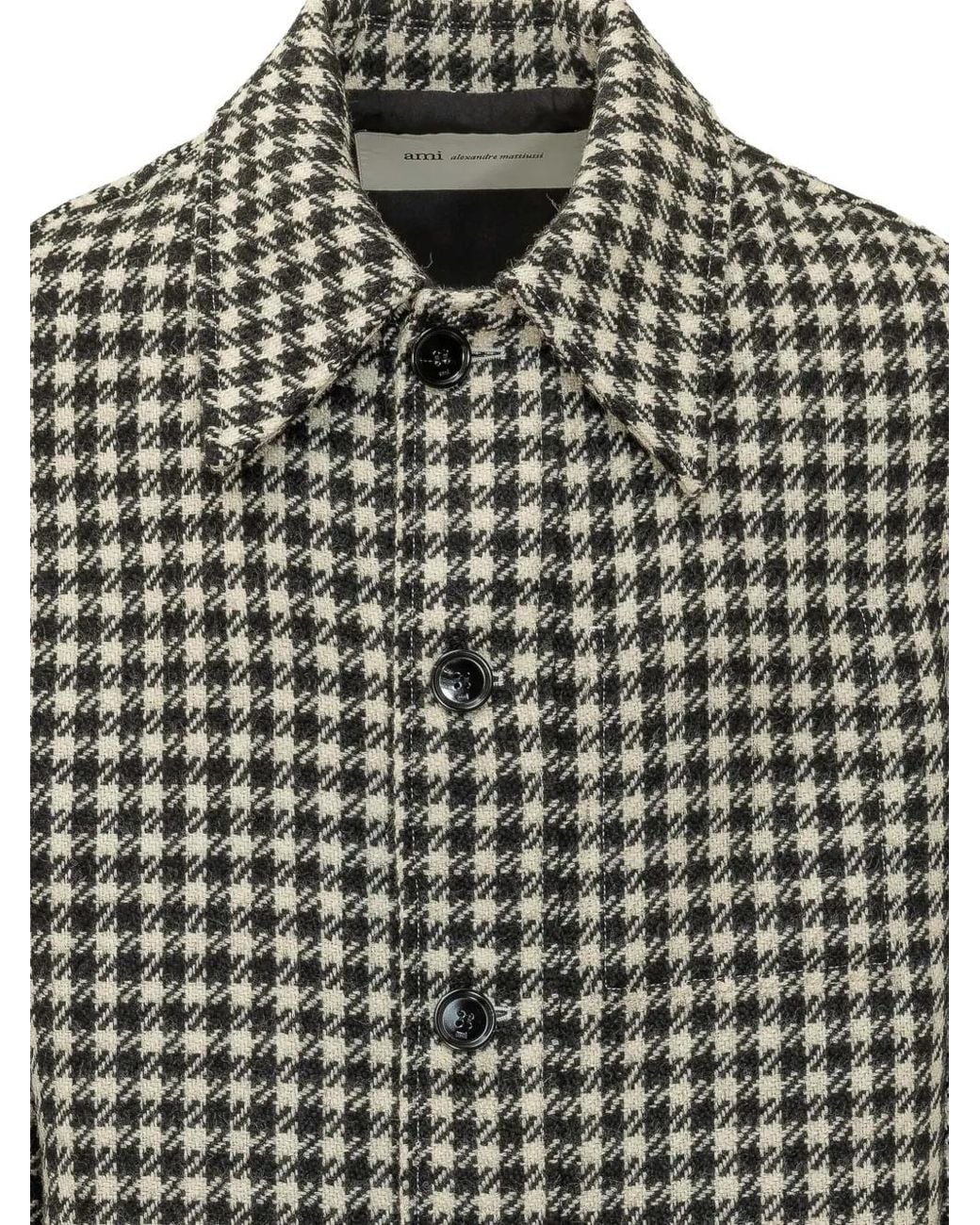 AMI Gray Houndstooth-Pattern Buttoned Overshirt for men