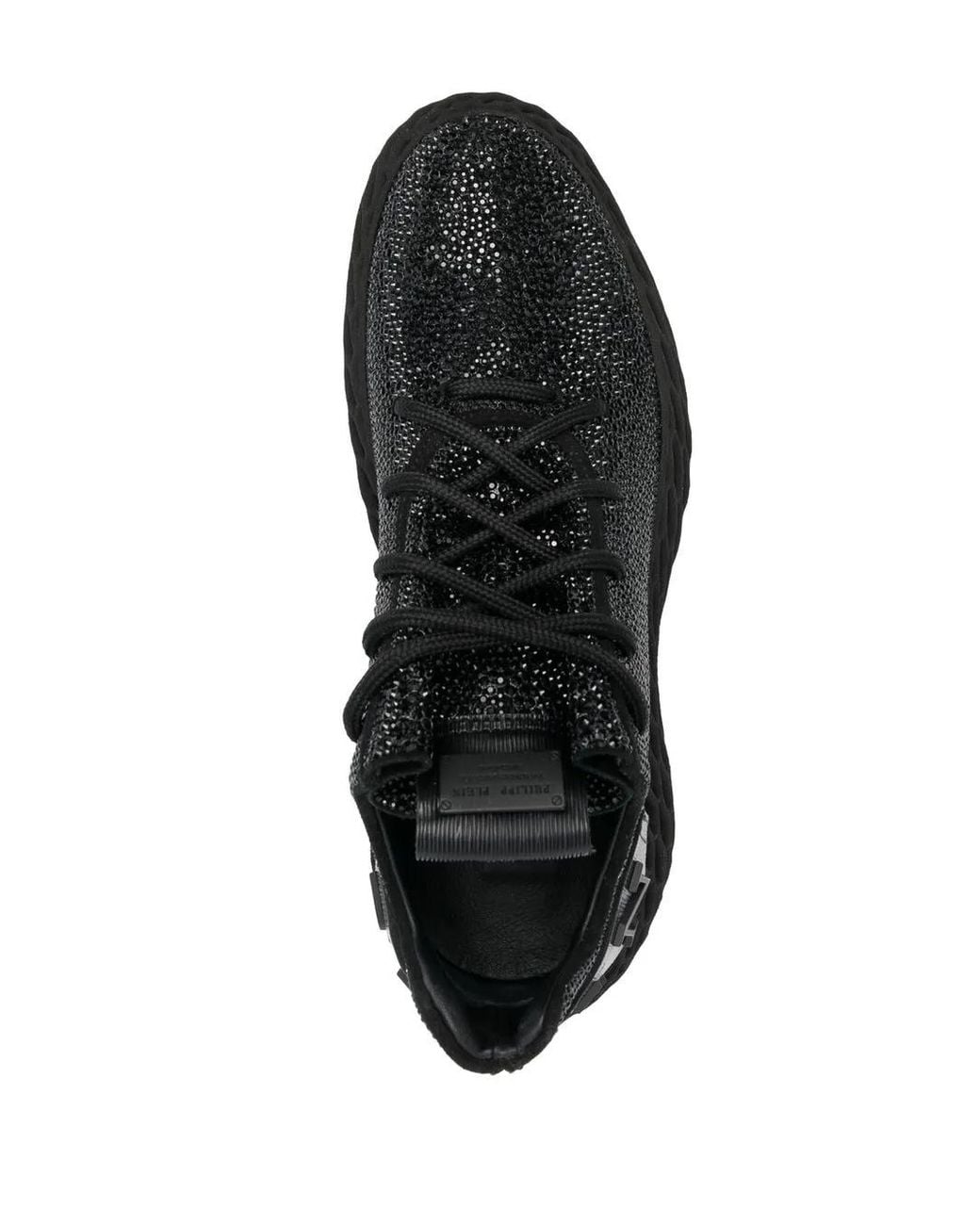 Philipp Plein Black Crystal-Embellished Leather Sneakers