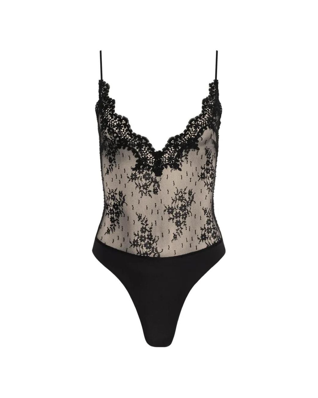 L'Agence Black Kaelith Lace-Trim Bodysuit