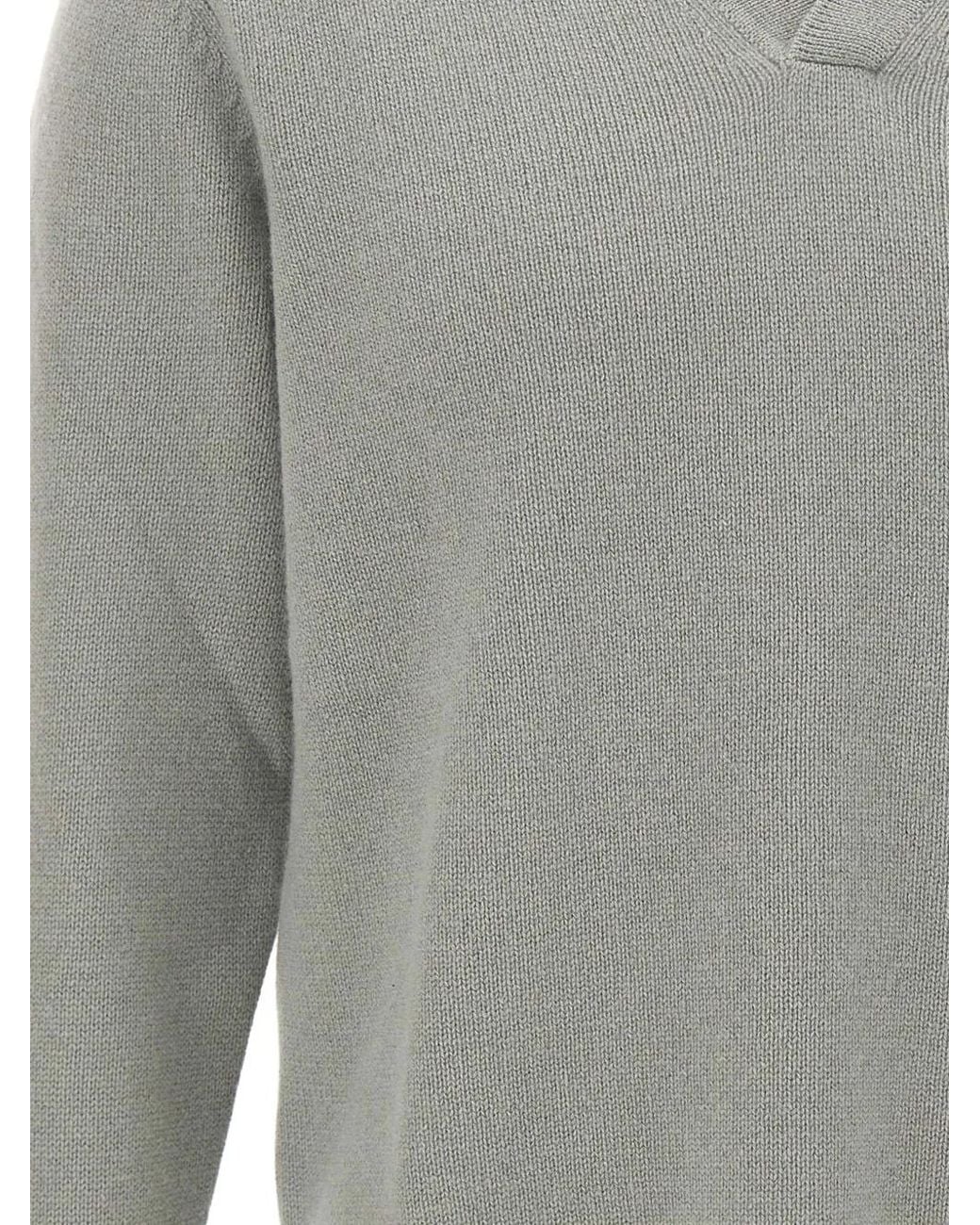 Soft Goat Gray Polo-Collar Plain-Knit Sweater for men