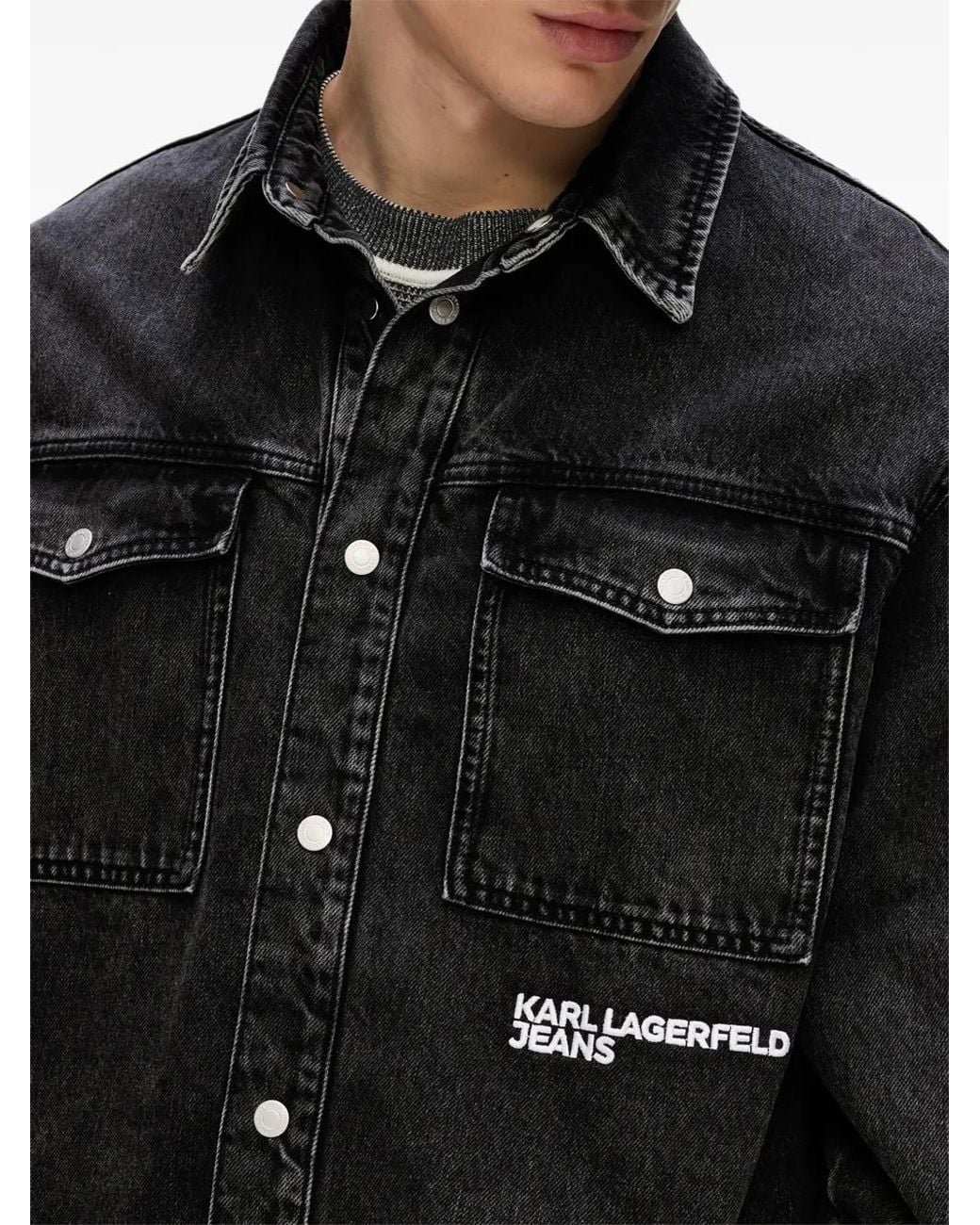 Karl Lagerfeld Black Karl Quote Denim Overshirt for men