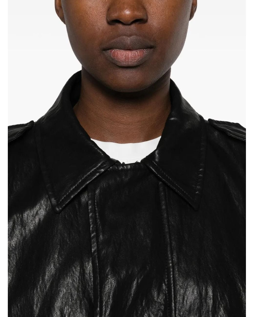 NINA 14.7 Black Crinkled Epaulette Bomber Jacket