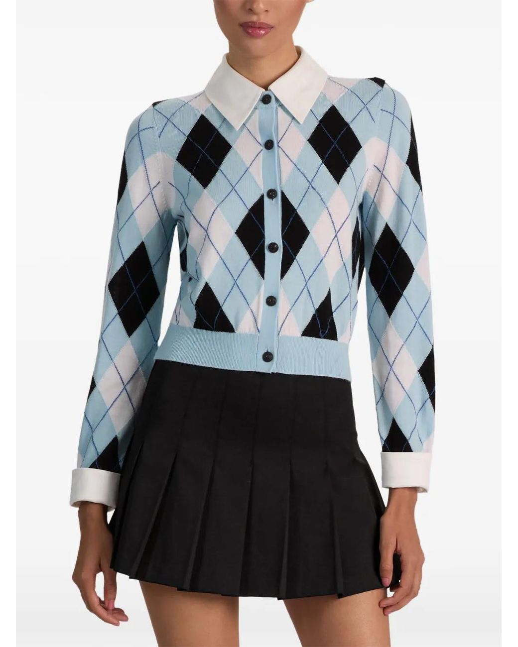 Alice + Olivia Blue Dollie Argyle Wool Cardigan