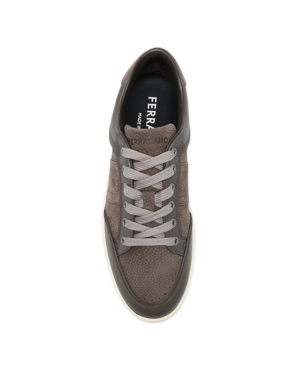 Ferragamo Gray Panelled Leather Sneakers for men
