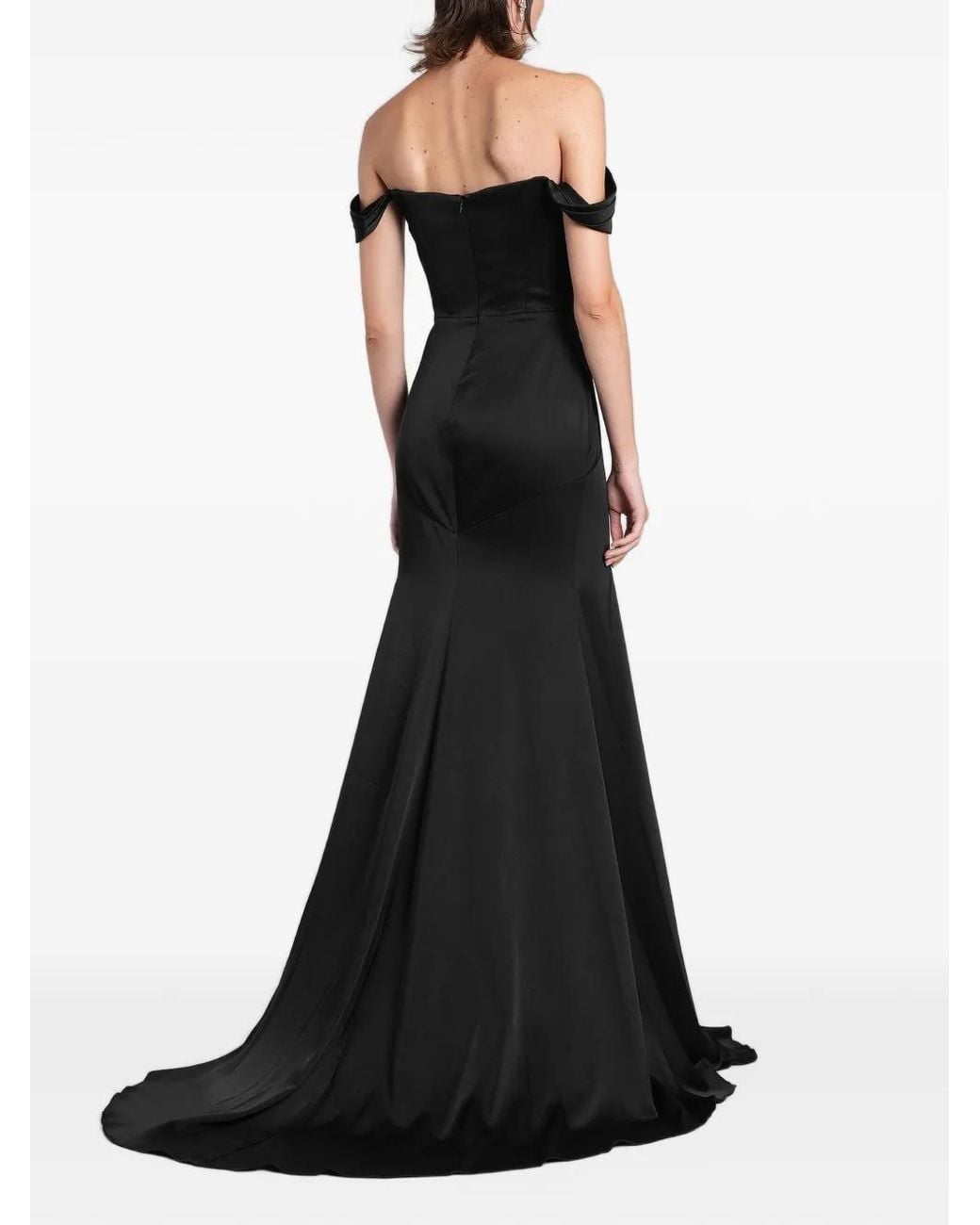 Alex Perry Black Off-Shoulder Draped Maxi Gown