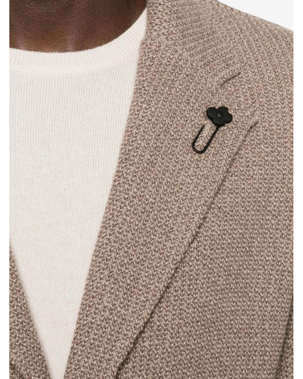 Lardini Brown Waffle-Knit Notched-Lapel Jacket for men