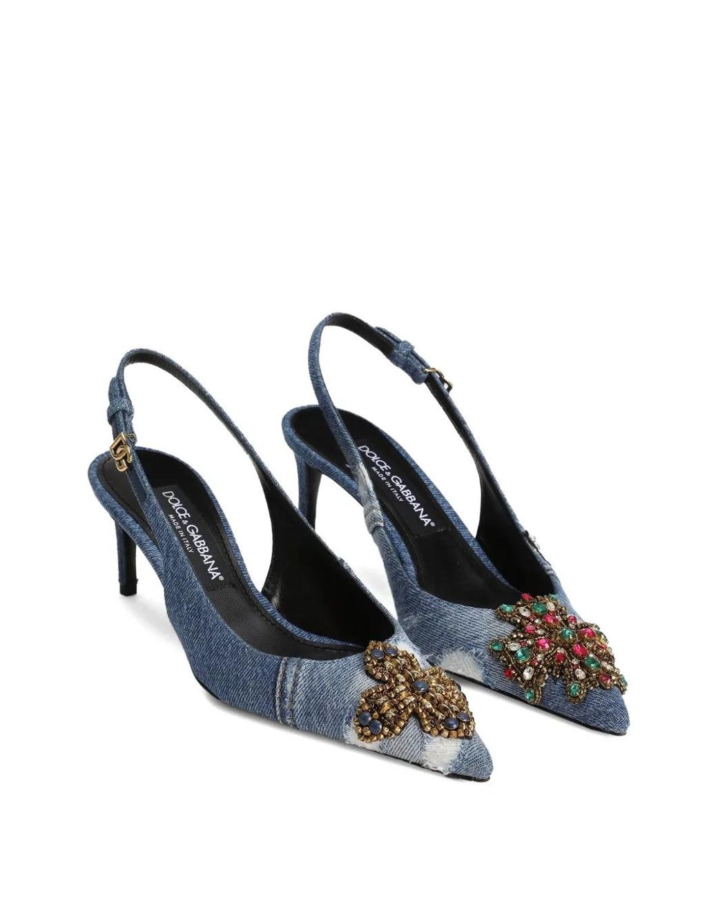 Dolce & Gabbana Blue Denim Patchwork Slingback With Embroidery