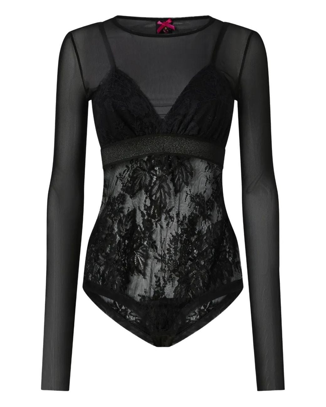 Pinko Black Fagiolino Lace-Panel Long-Sleeve Bodysuit