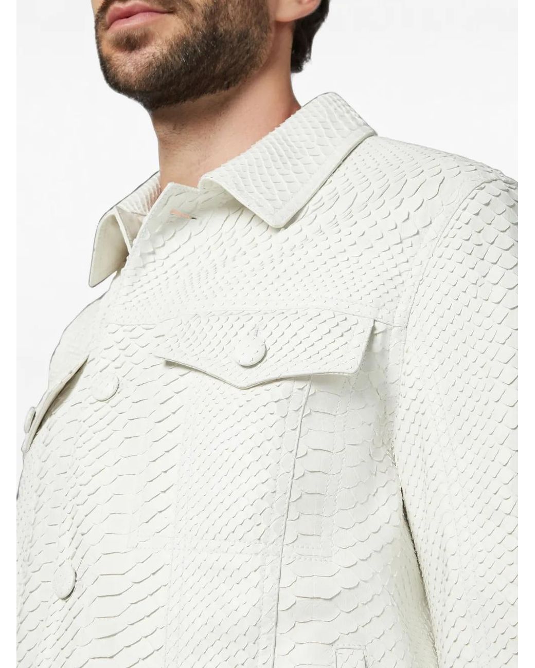 Billionaire White Snakeskin-Effect Button-Up Jacket for men