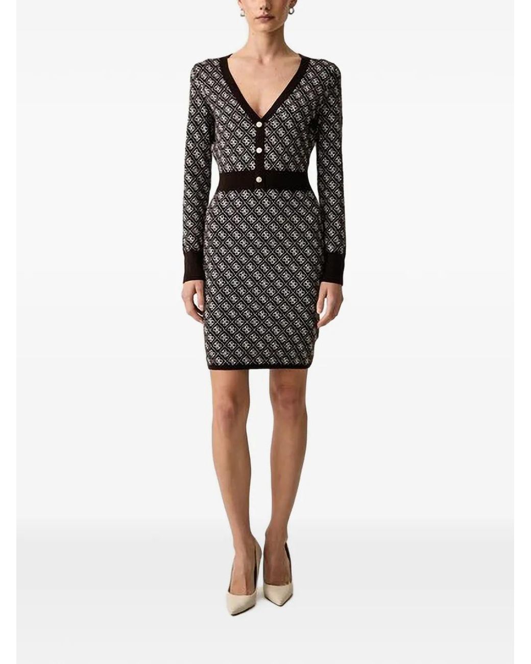 Guess Black Monogram-Print V-Neck Mini Dress
