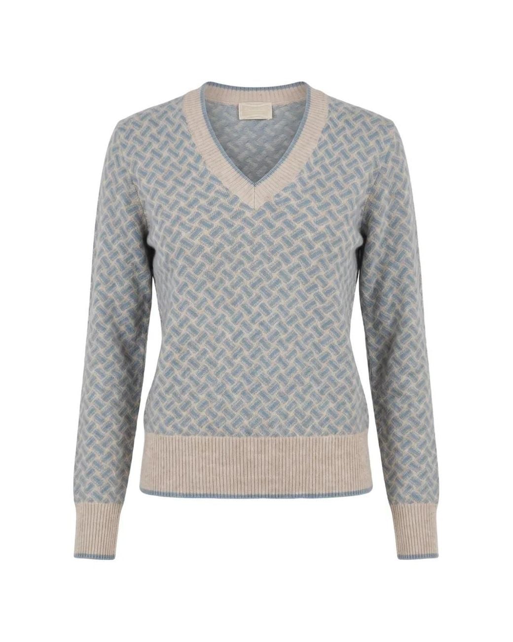 Drumohr Gray Razor Blade Geometric-Pattern V-Neck Sweater