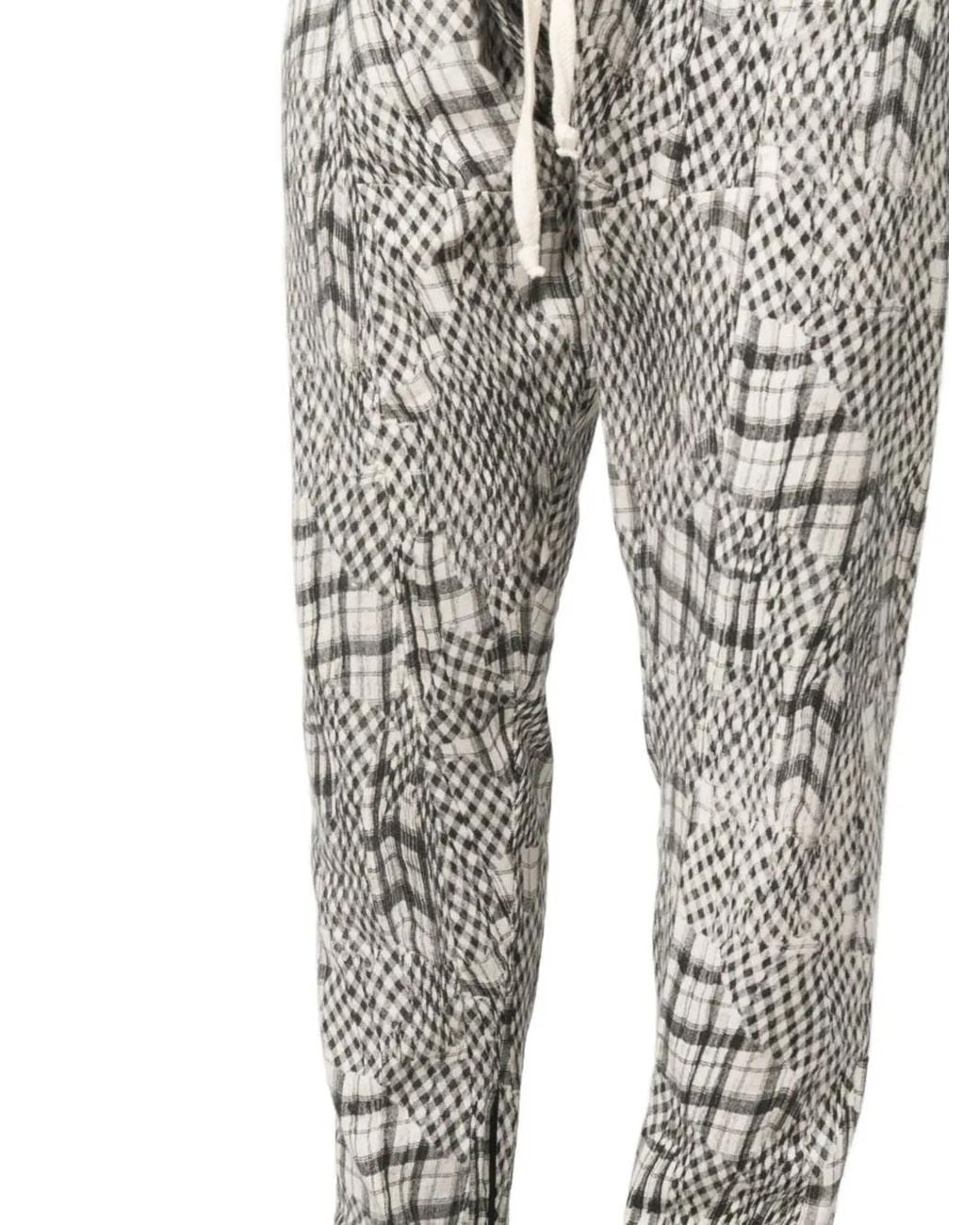 Tessitura Gray Check-Pattern Low-Crotch Trousers for men