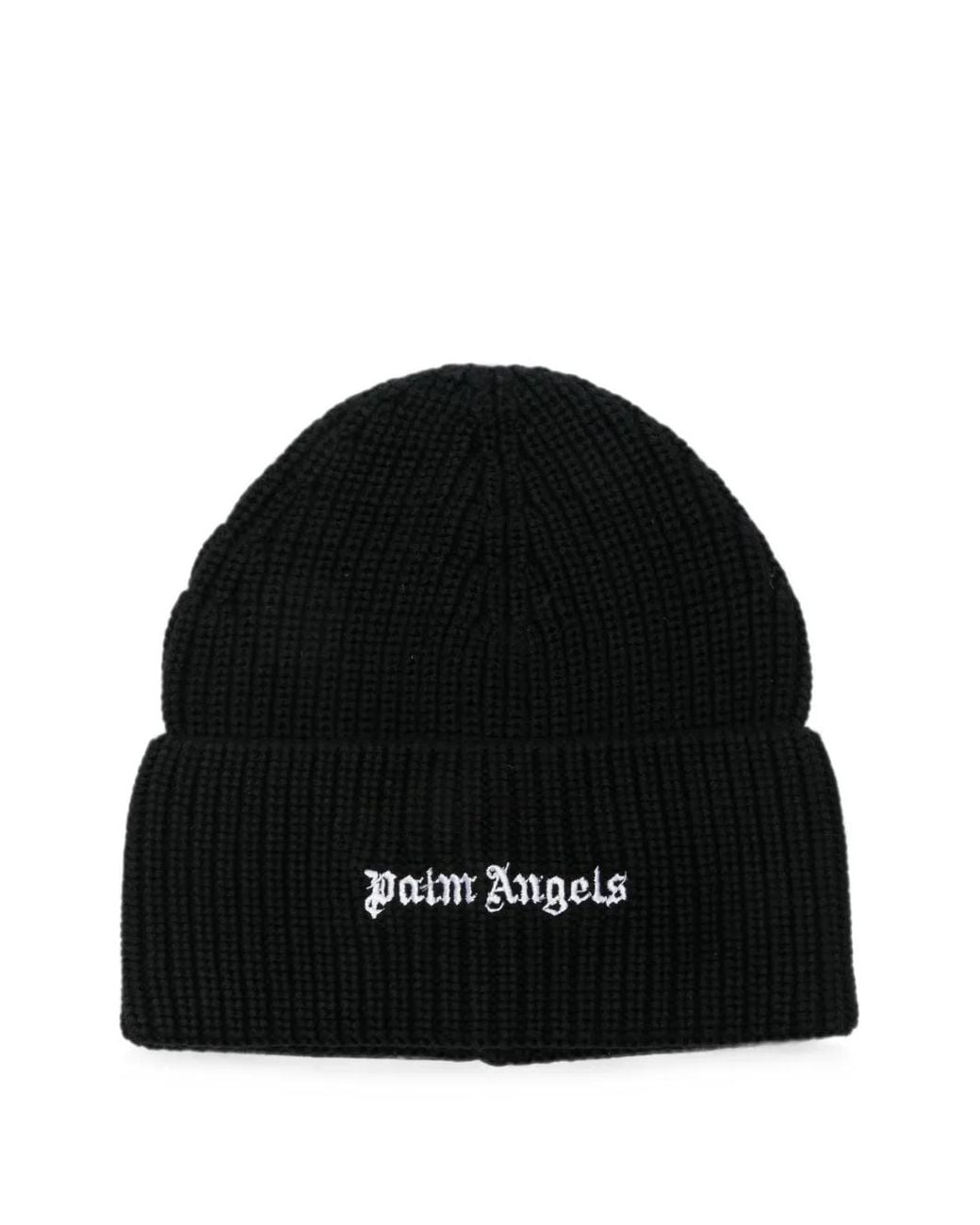 Palm Angels Black Logo-Embroidered Beanie Hat for men