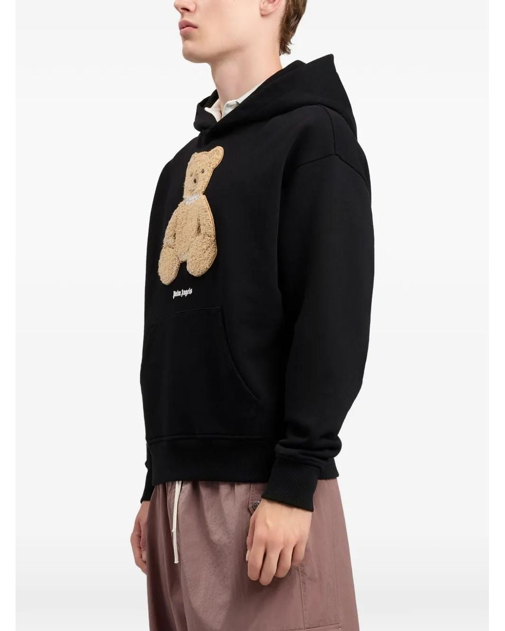 Palm Angels Black Bear Cotton Hoodie for men
