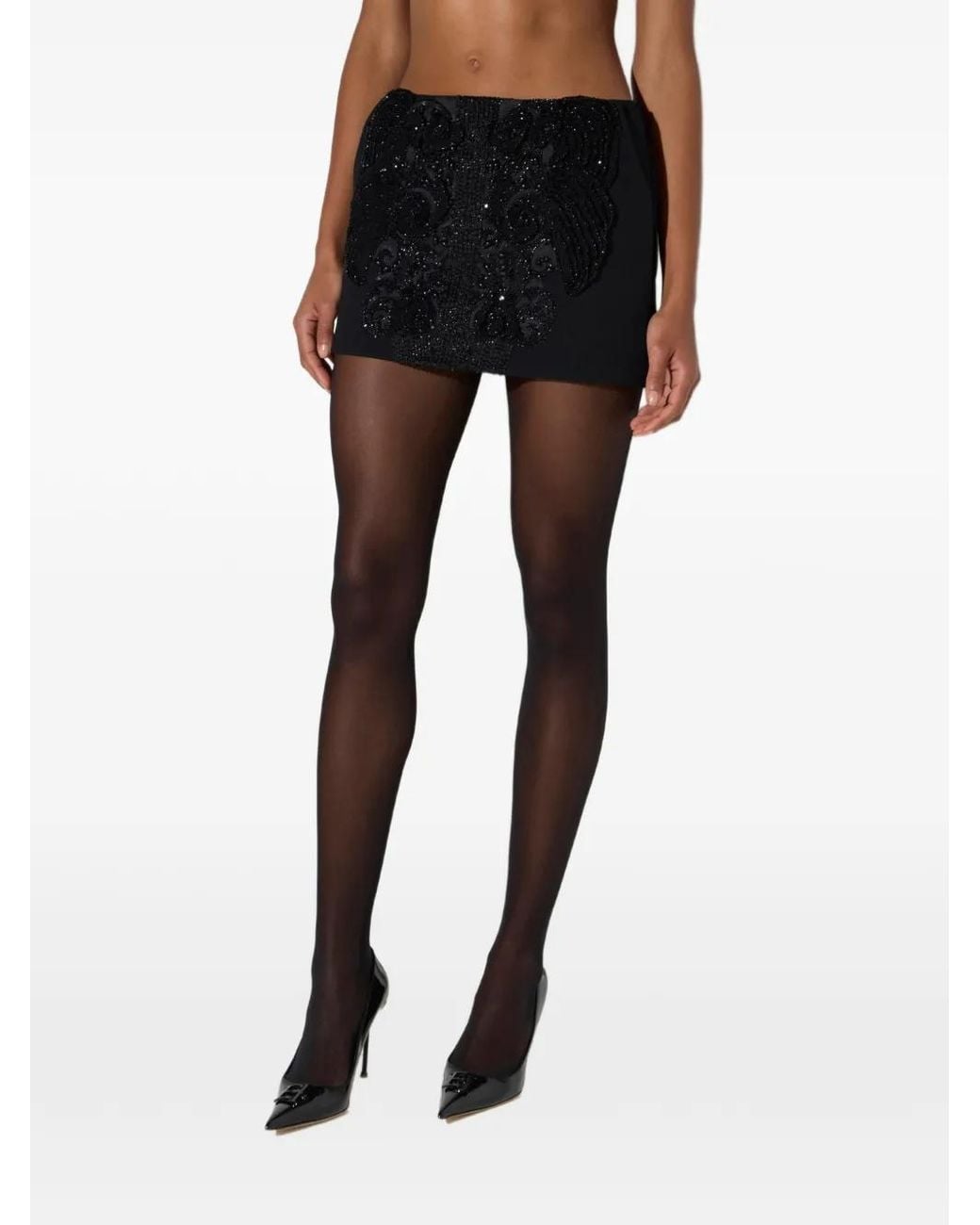 Elisabetta Franchi Black Double Layer Crêpe Miniskirt With Crystals