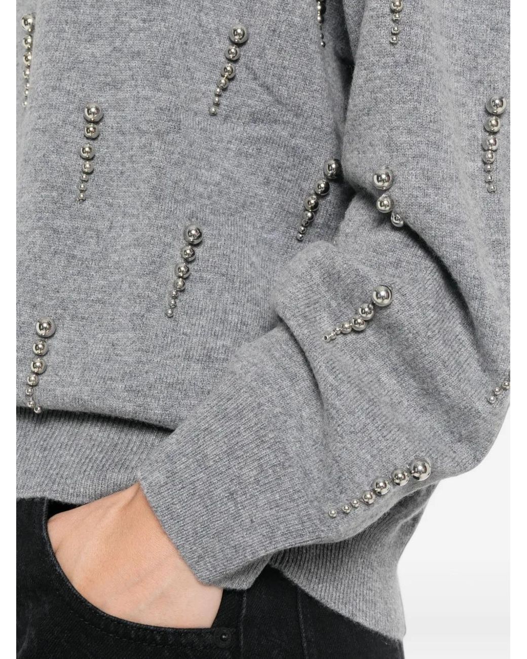 Circus Hotel Gray Stud-Embellished Knitted Sweater