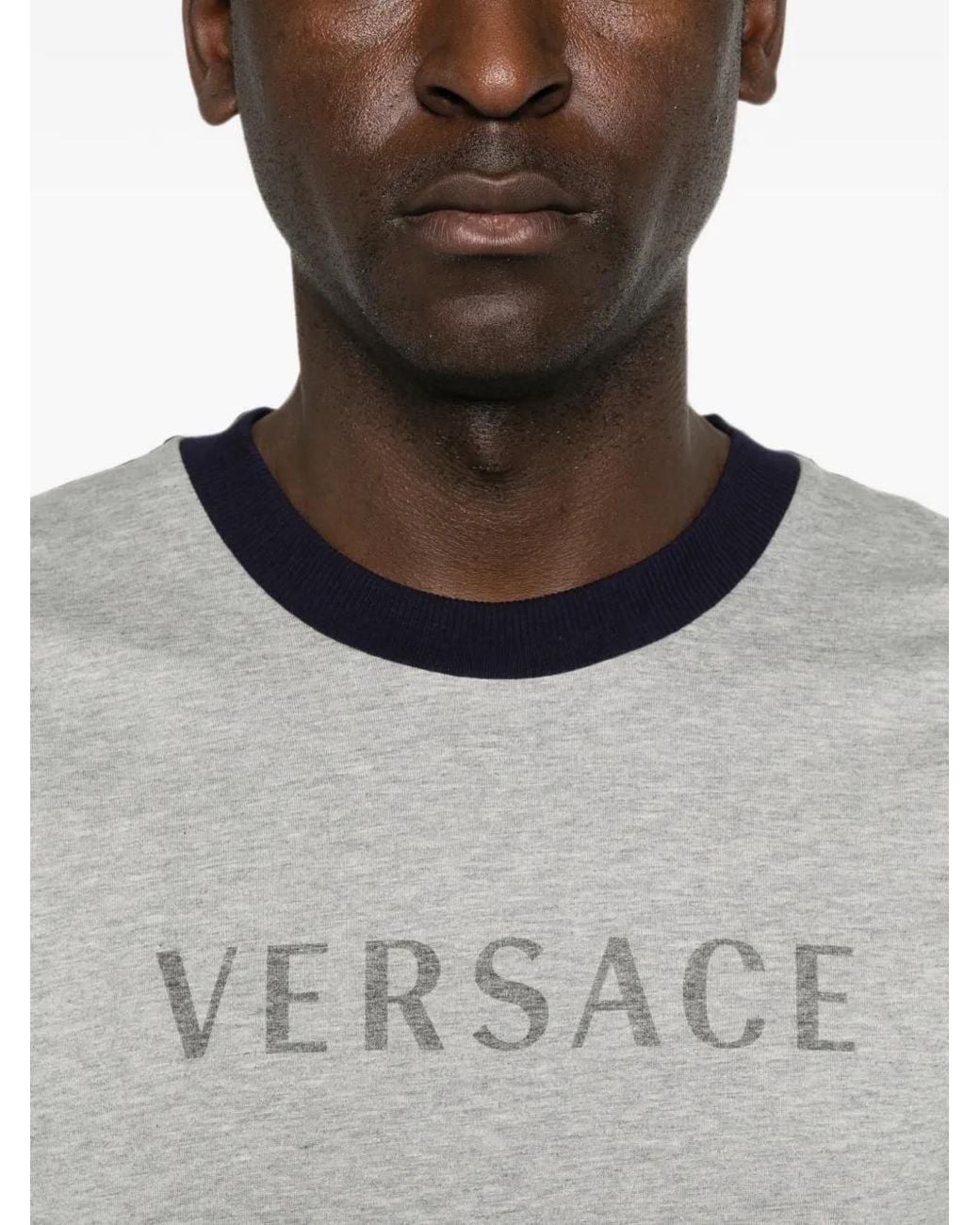 Versace Gray Logo-Print Reversible T-Shirt for men