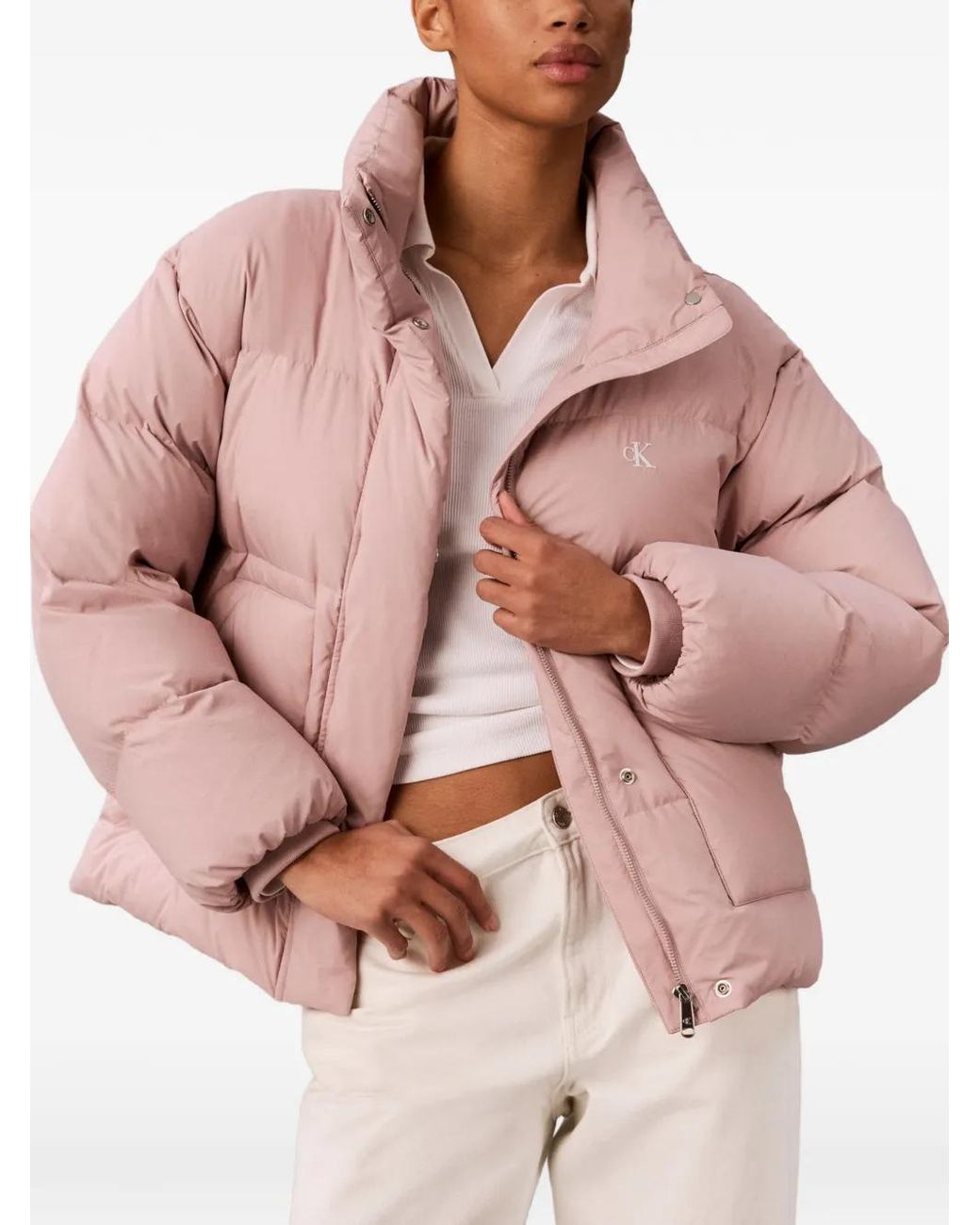Calvin Klein Pink Quilted High-Neck Jacket