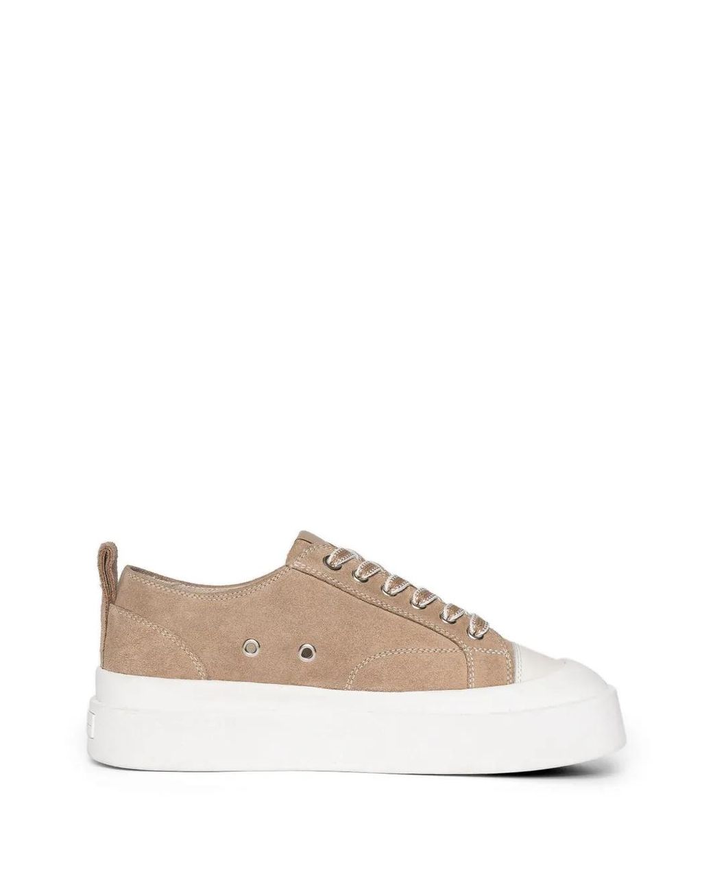 Manière De Voir White Vienna Suede Contrast Stitch Sneakers