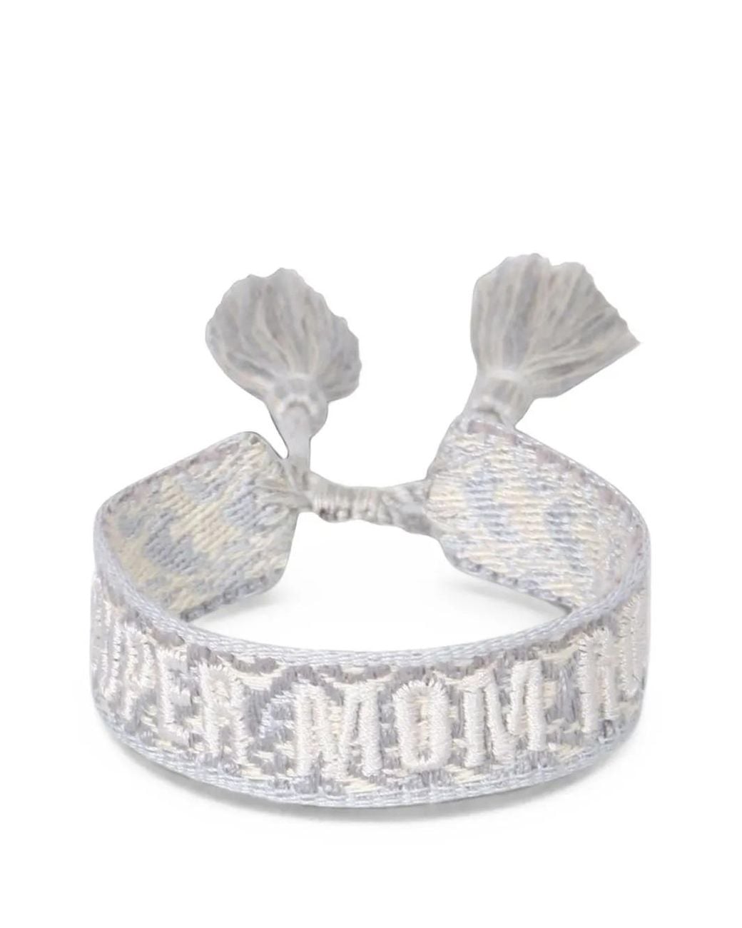 ELLA K White Embroidered Tassel-Detail Bracelet