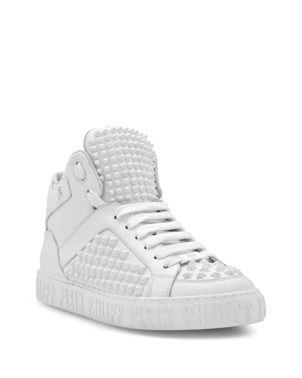 Philipp Plein White Nappa Leather Mid-Top Sneakers Studs
