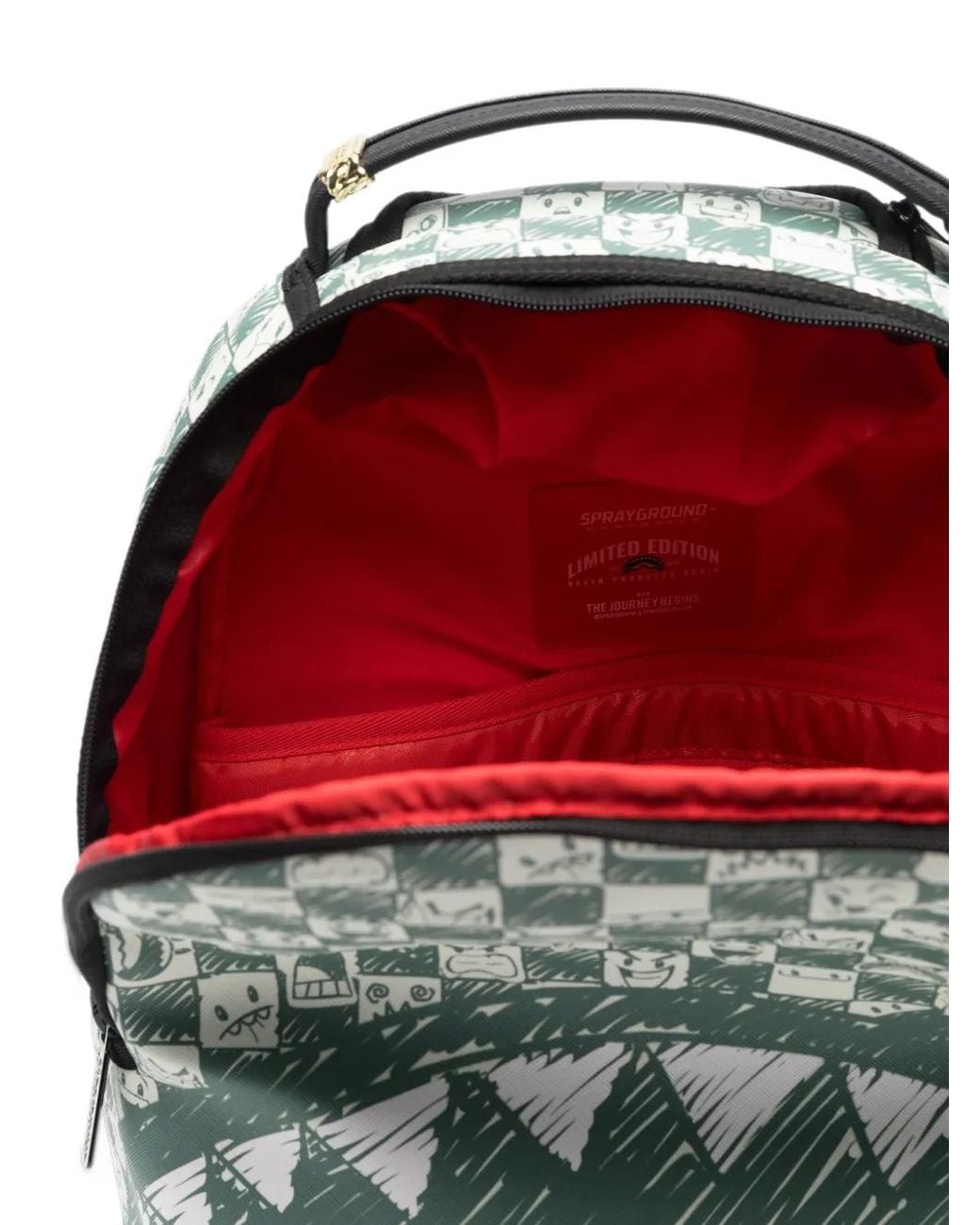 Sprayground Green Emote Check Graphic-Print Backpack for men