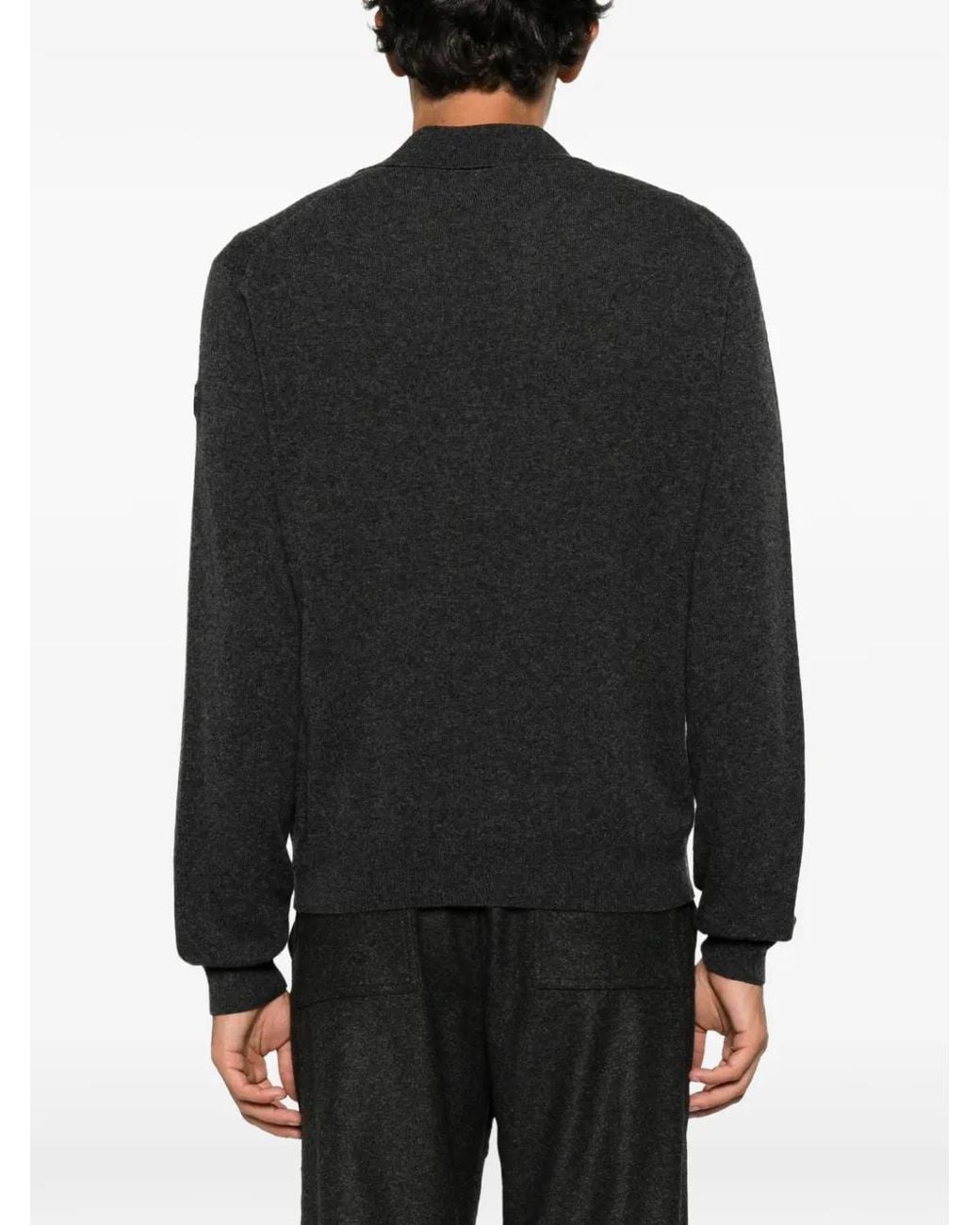 Moncler Black Logo-Patch Polo Sweater for men