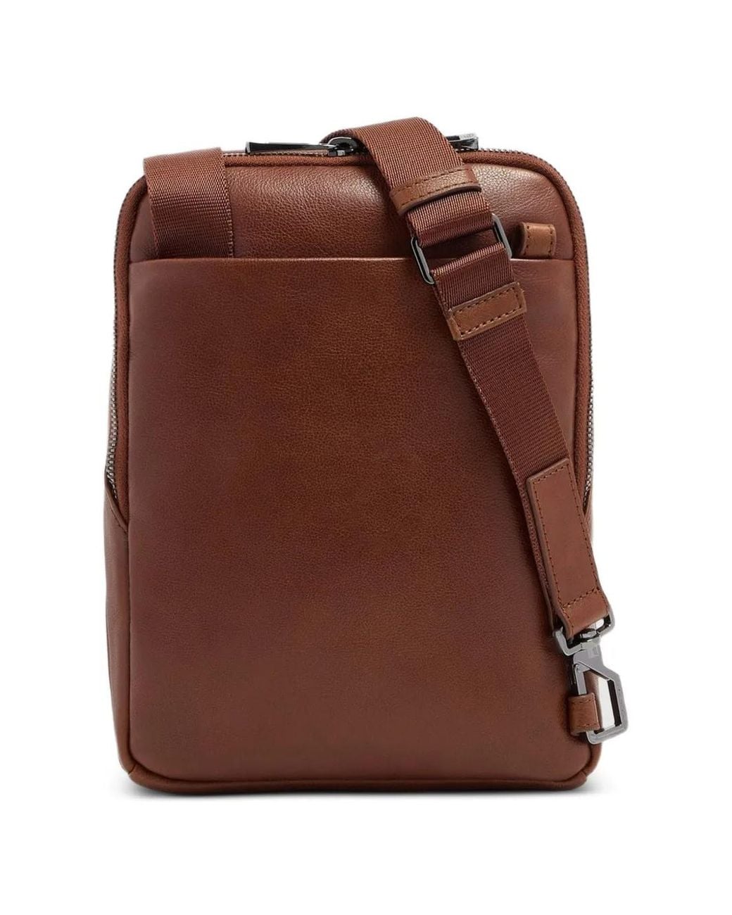 Piquadro Brown Logo-Plaque Leather Messenger Bag for men