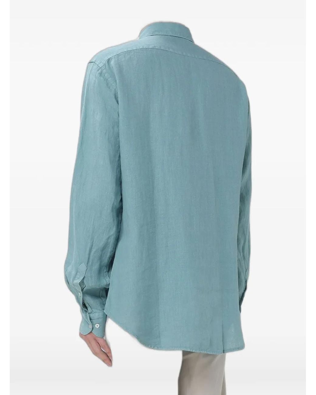 Brooksfield Blue Chemise En Lin À Manches Longues for men