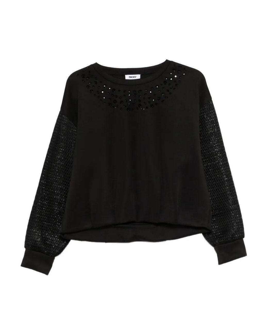 DKNY Black Embellished Mesh-Sleeve Sweatshirt