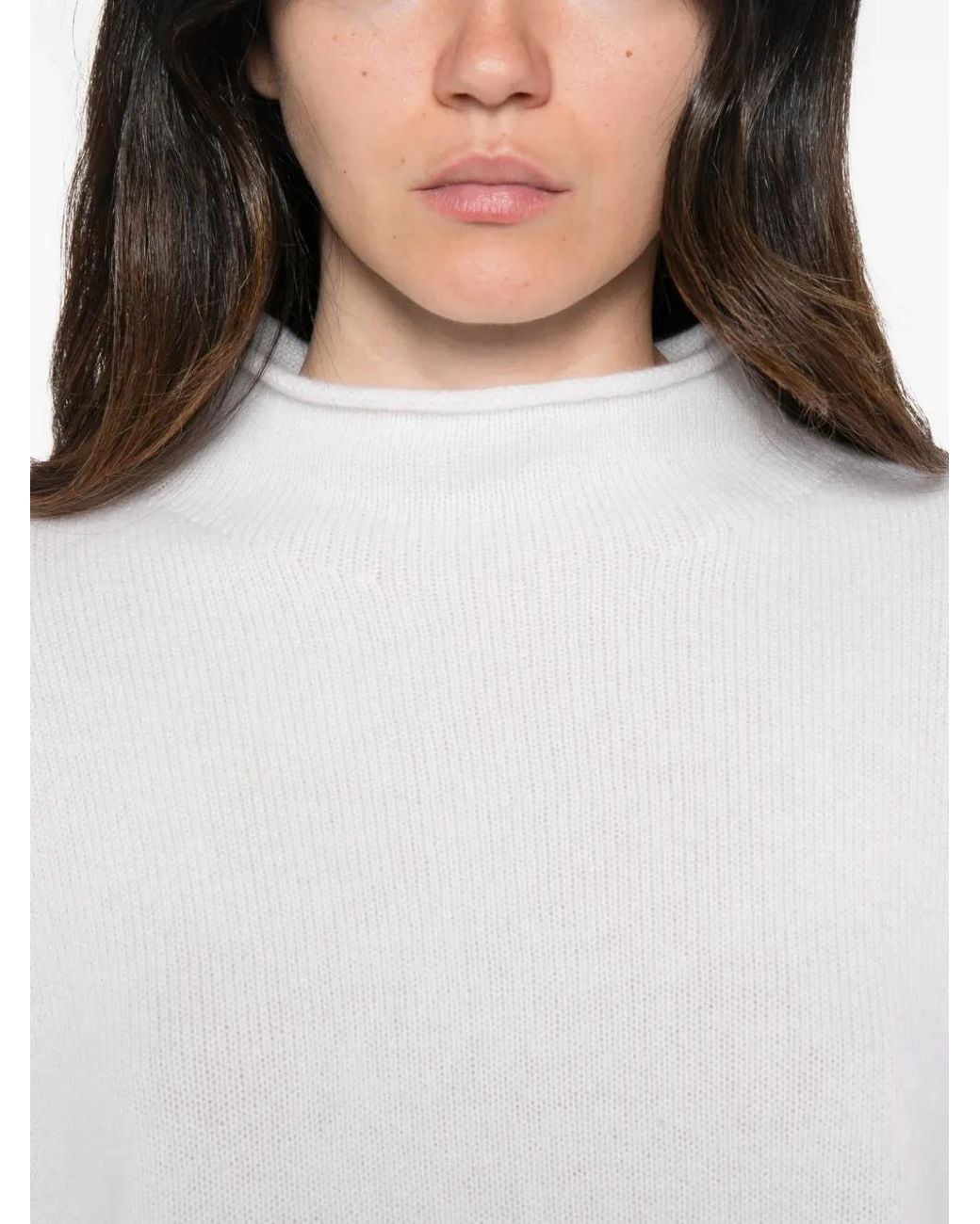 Lisa Yang White High-Neck Drop-Shoulder Sweater