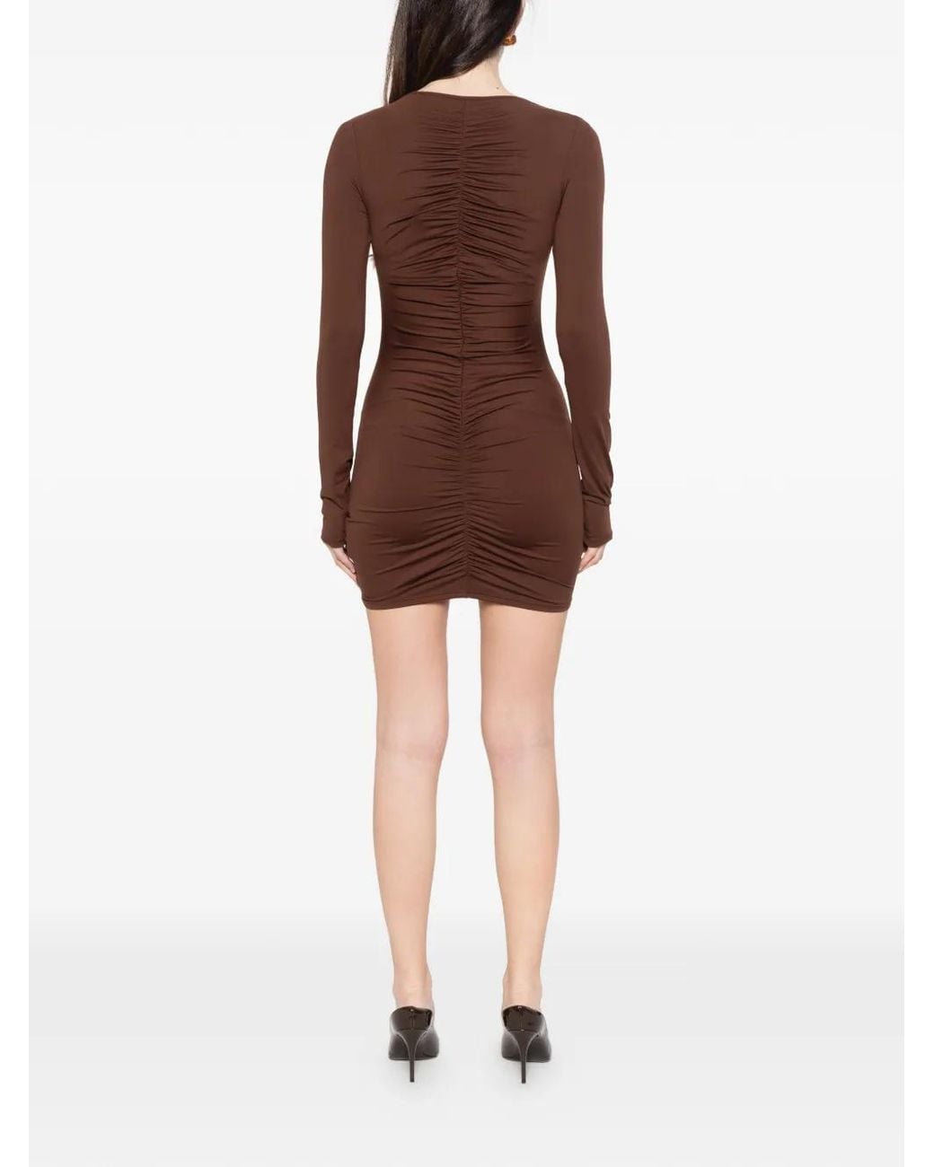 LaRevêche Brown Lillibet Ruched Mini Dress