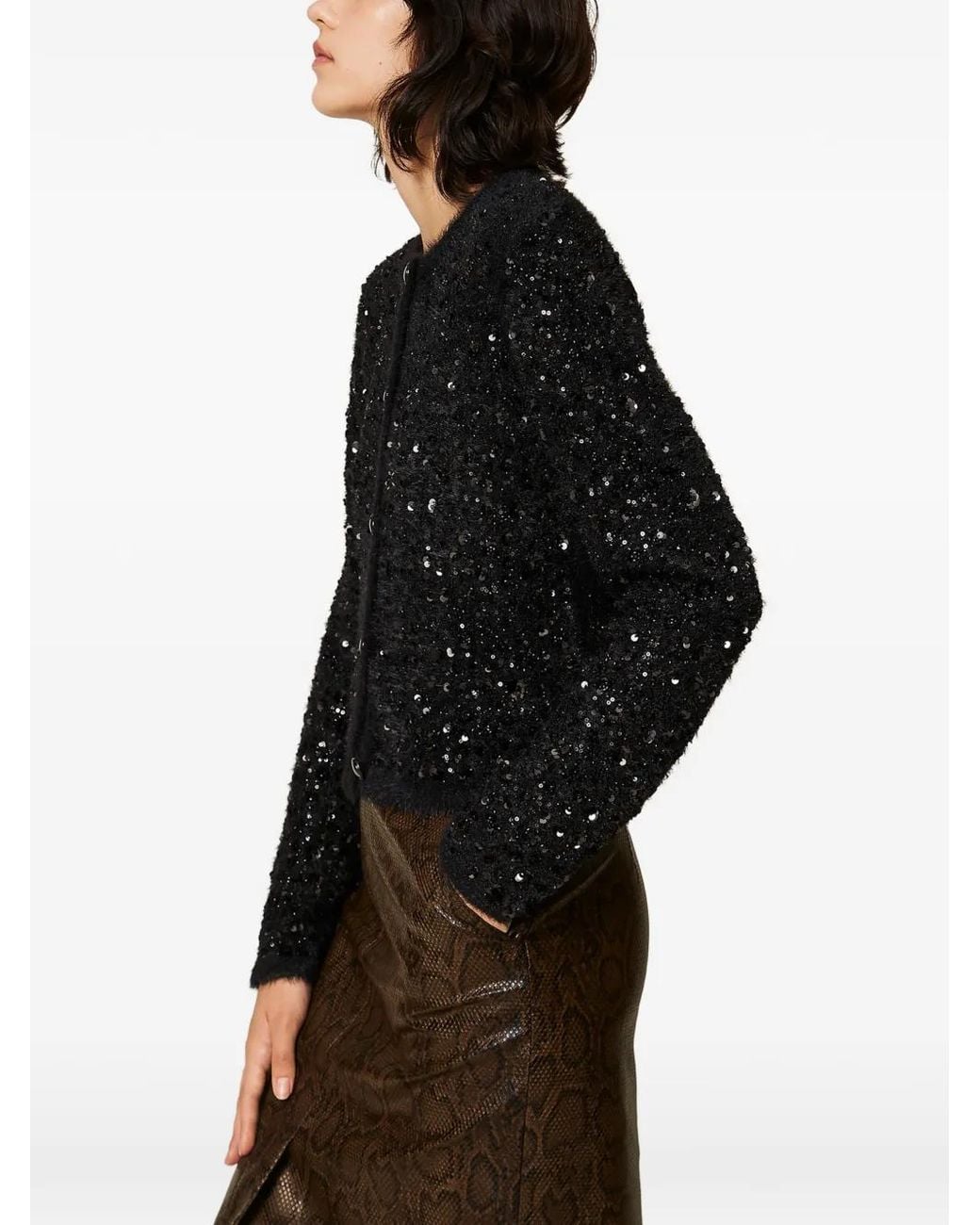 Twinset Black Knit Jacket With Embroidery