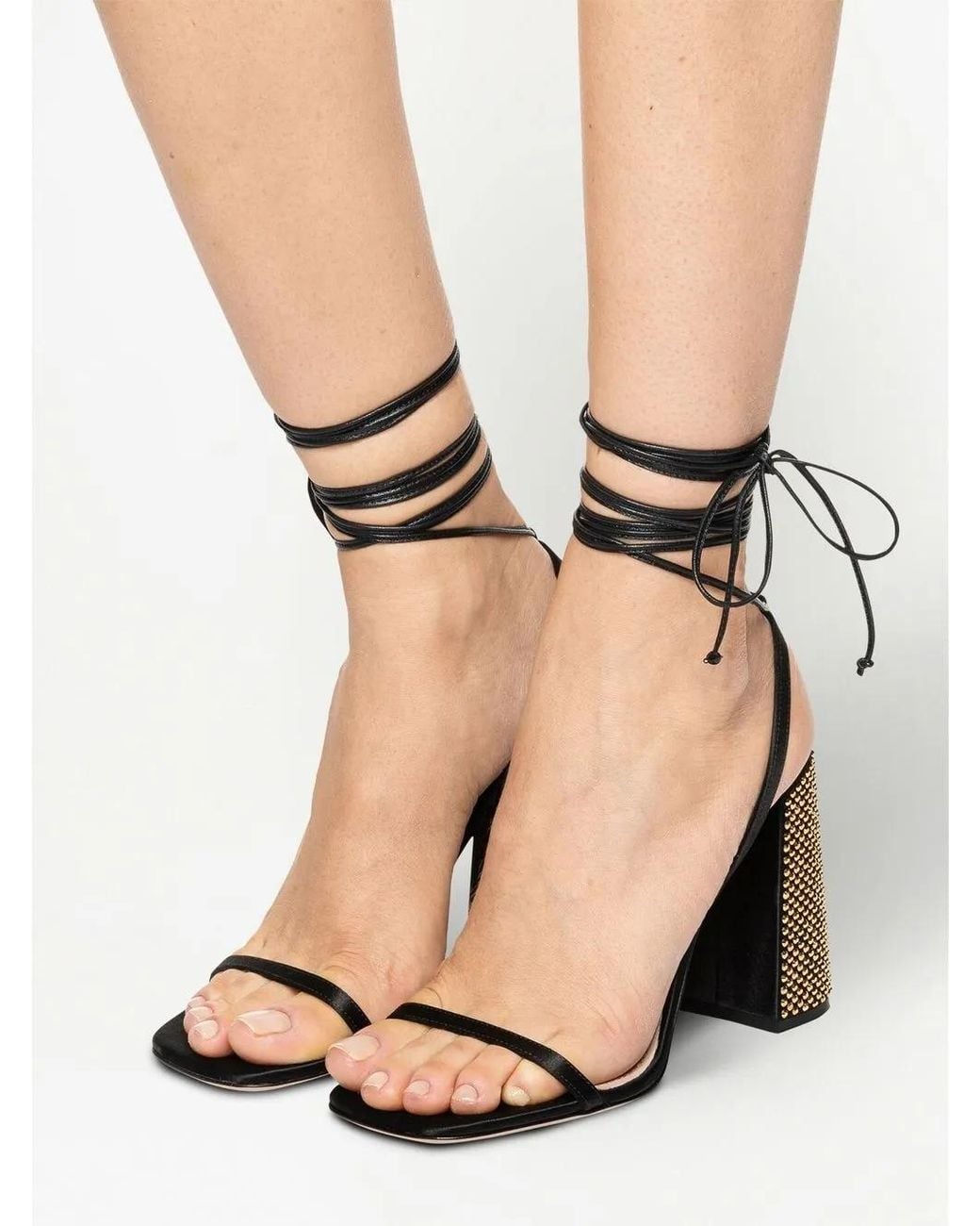 Miu Miu Black Embellished Satin Sandals