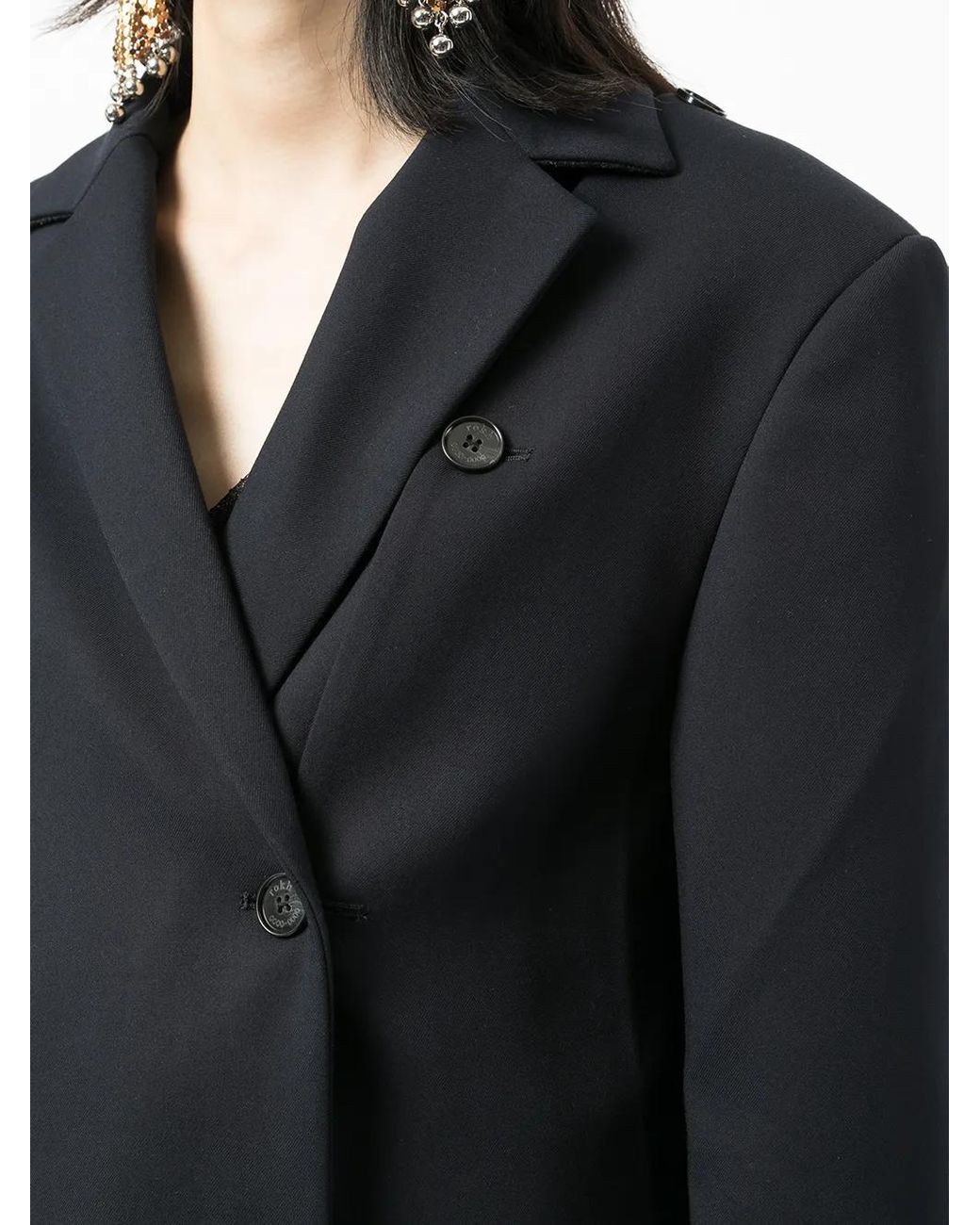 ROKH Black Off-Centre Buttoned Blazer