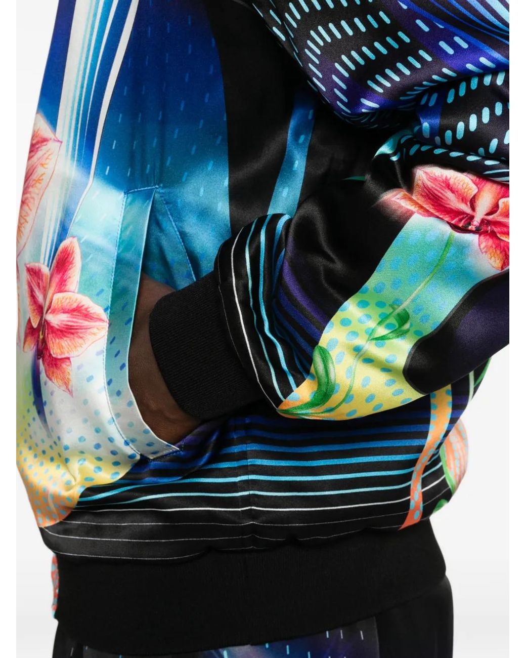 Casablanca Black Orchid Racer Printed Silk Bomber Jacket for men