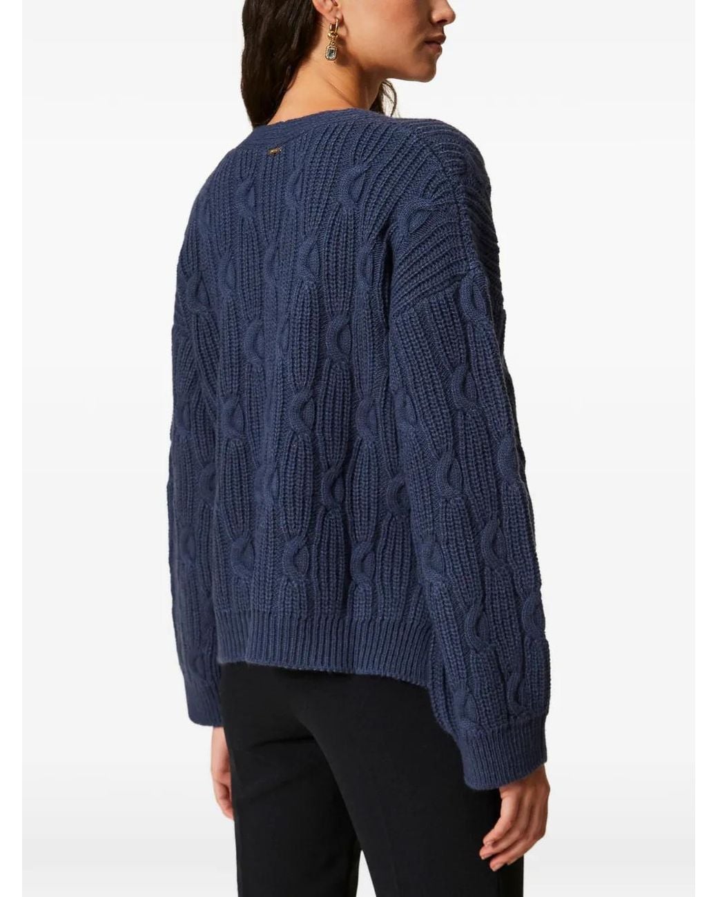 Twinset Blue Cable-Knit Tie-Fastening Sweater