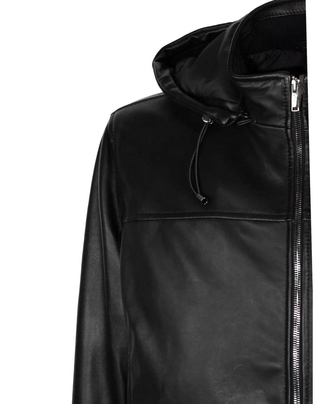 Volfagli Black Kant Hooded Leather Jacket for men