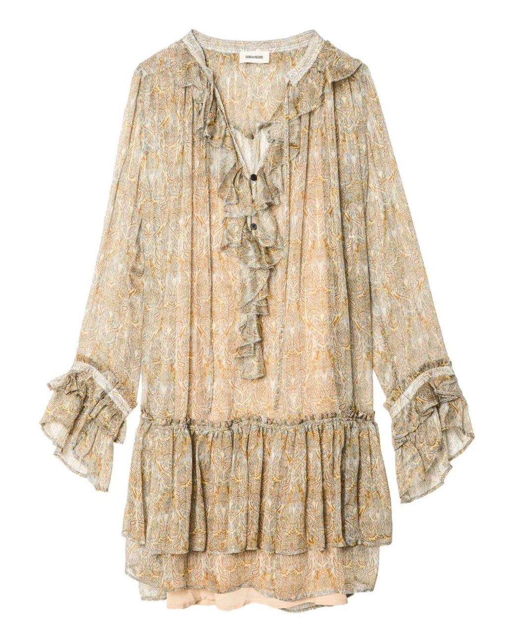 Zadig & Voltaire Natural Ralice Paisley Ruffled Mini Dress