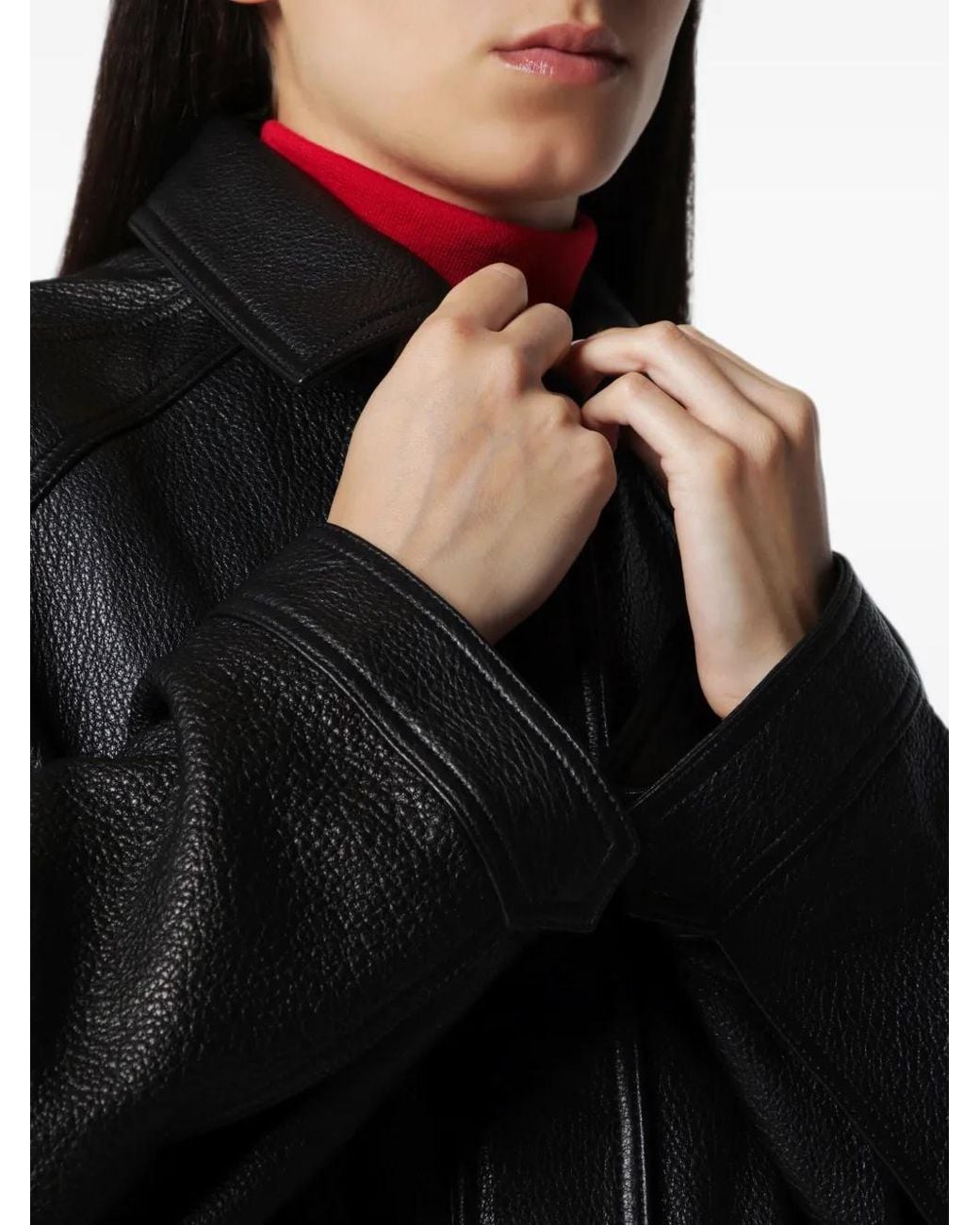 Rohe Black Collared Grained-Leather Jacket