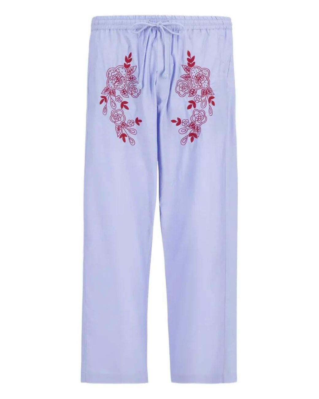 BAZISZT Blue Floral-Embroidered Trousers for men