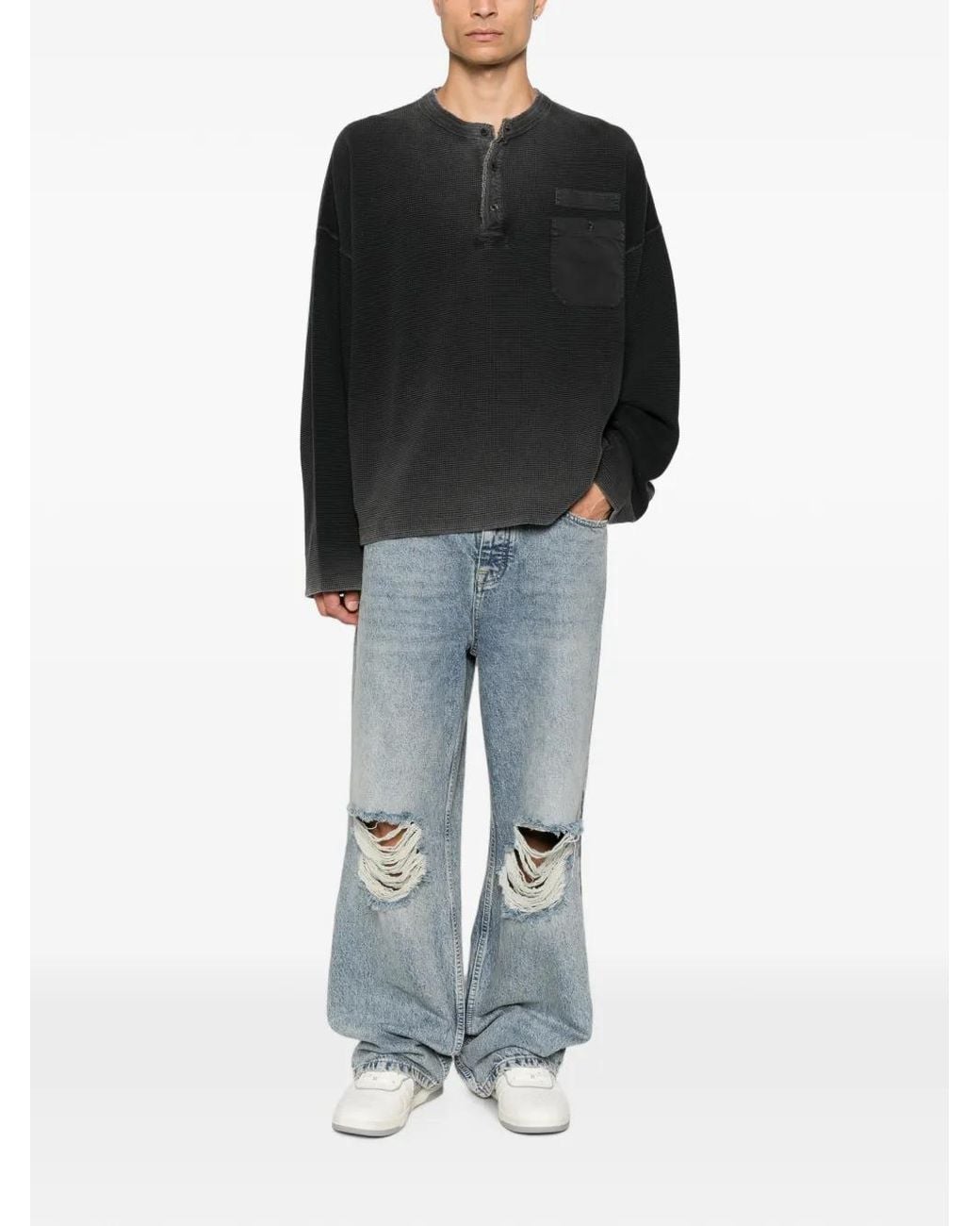 Represent Black Waffle-Knit Sweatshirt for men