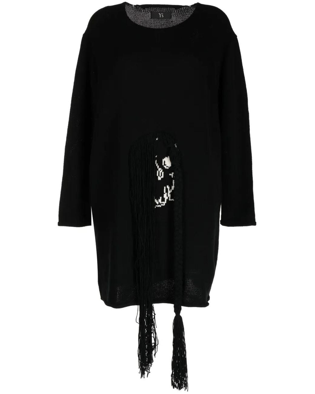 Y's Yohji Yamamoto Black Oversized Intarsia-Knit Skeleton Jumper