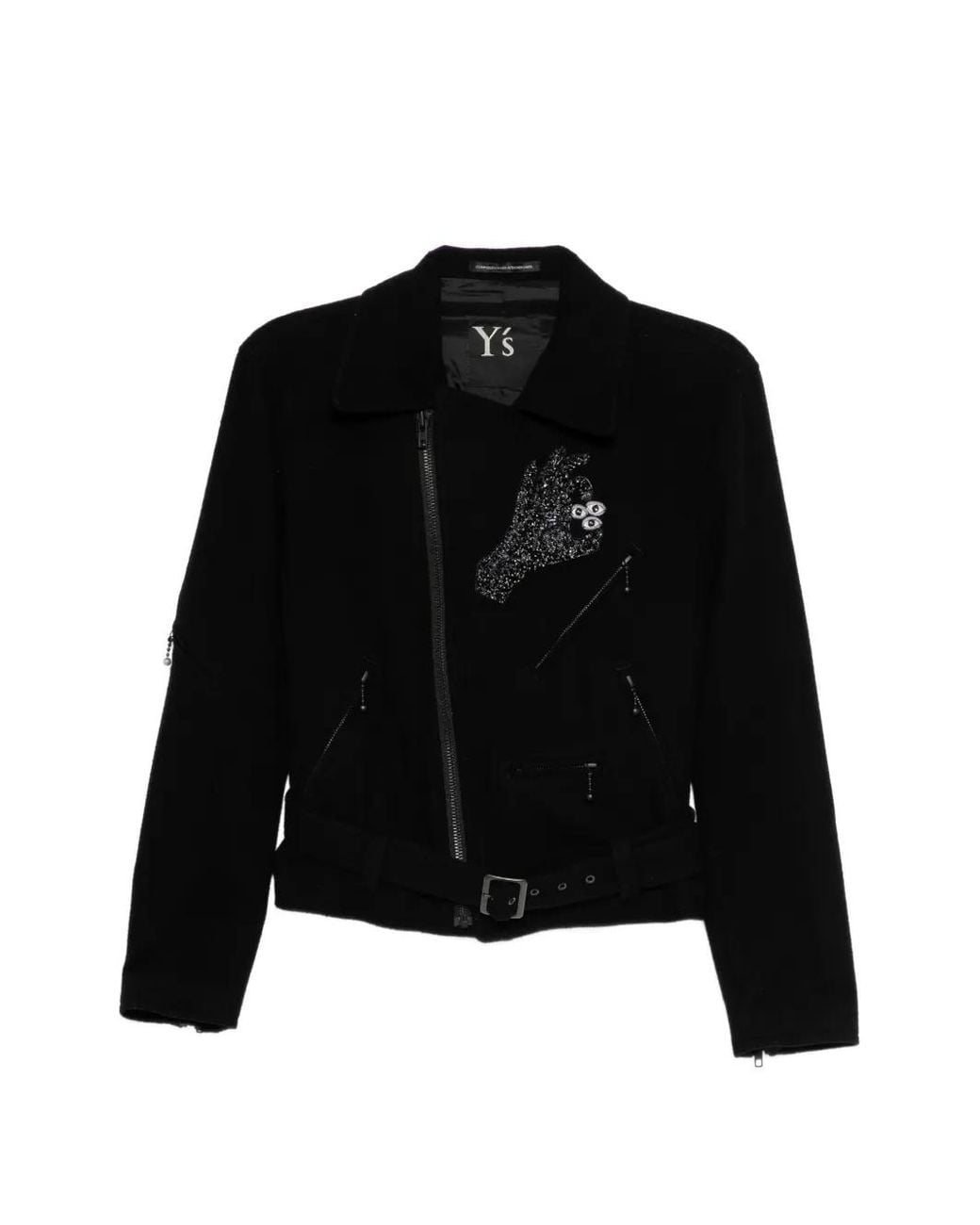 Y's Yohji Yamamoto Black Bead-Embellished Belted Jacket