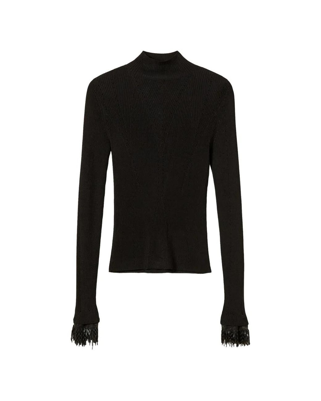 Twinset Black Turtleneck Jumper With Embroidery