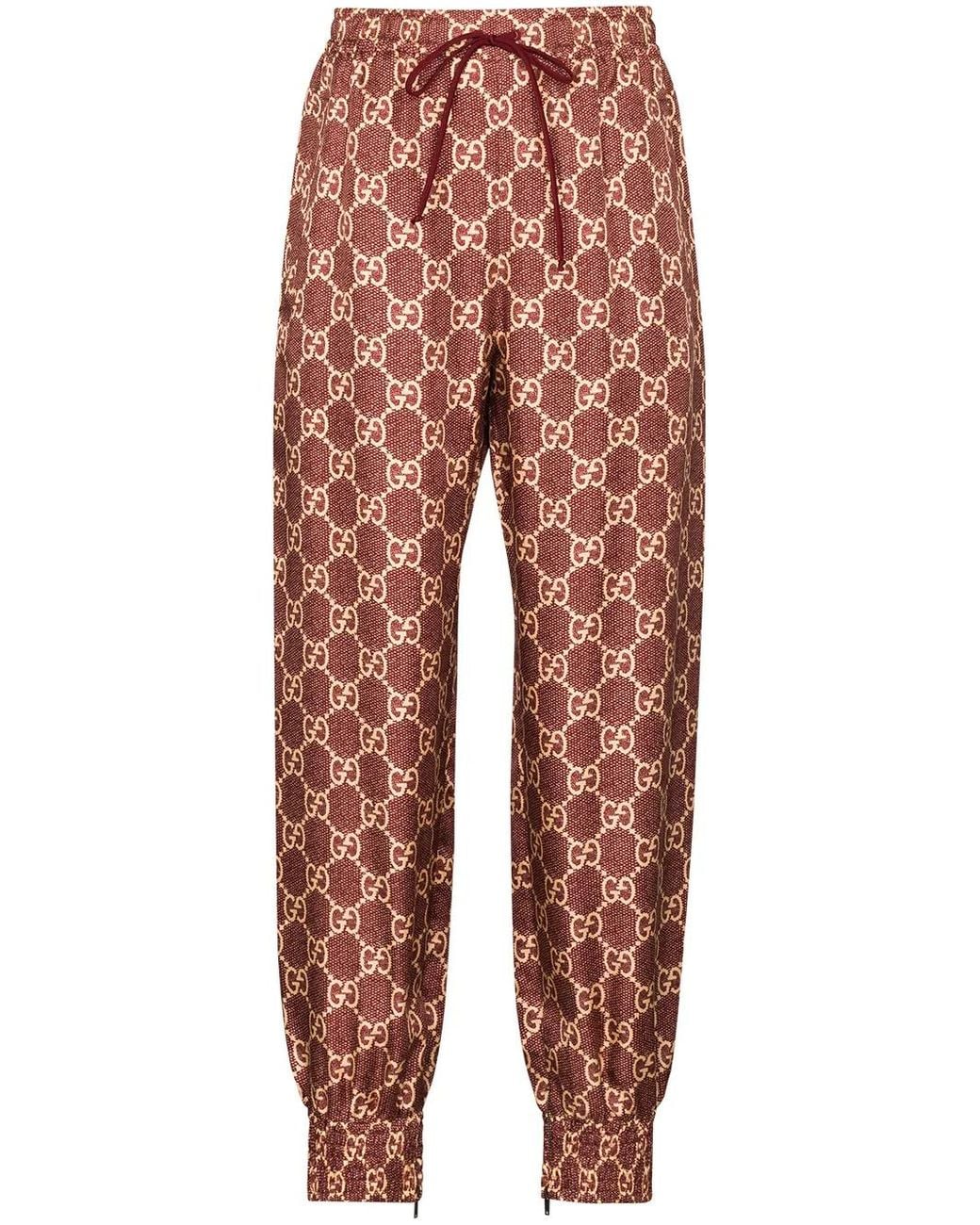 Gucci Red GG Supreme Silk Trousers