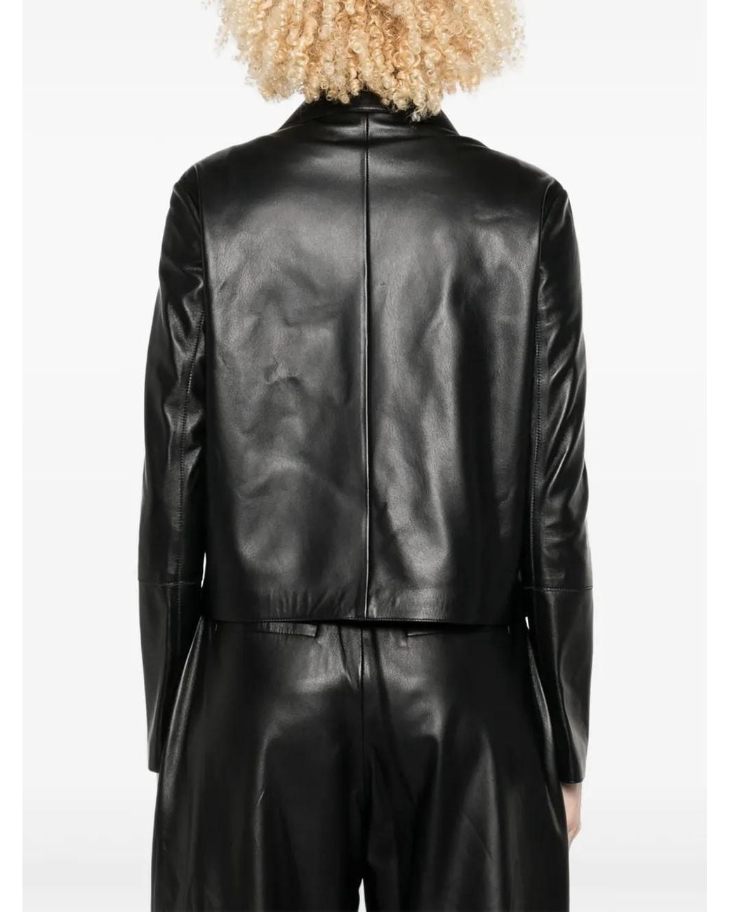 Arma Black Emy Button-Patch Leather Jacket