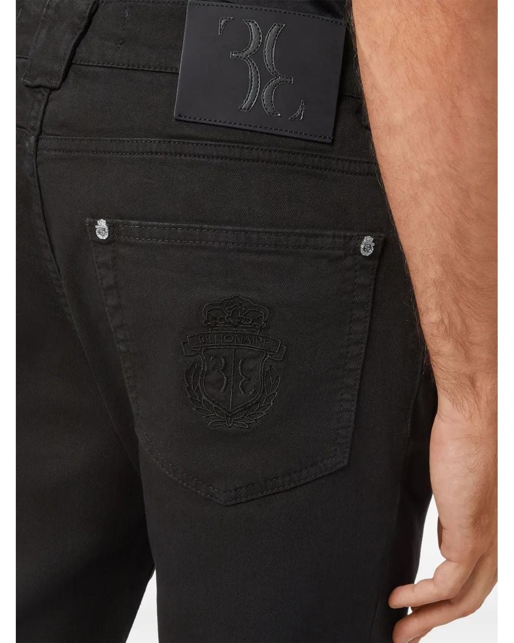 Billionaire Black Crest-Motif Straight-Leg Jeans for men