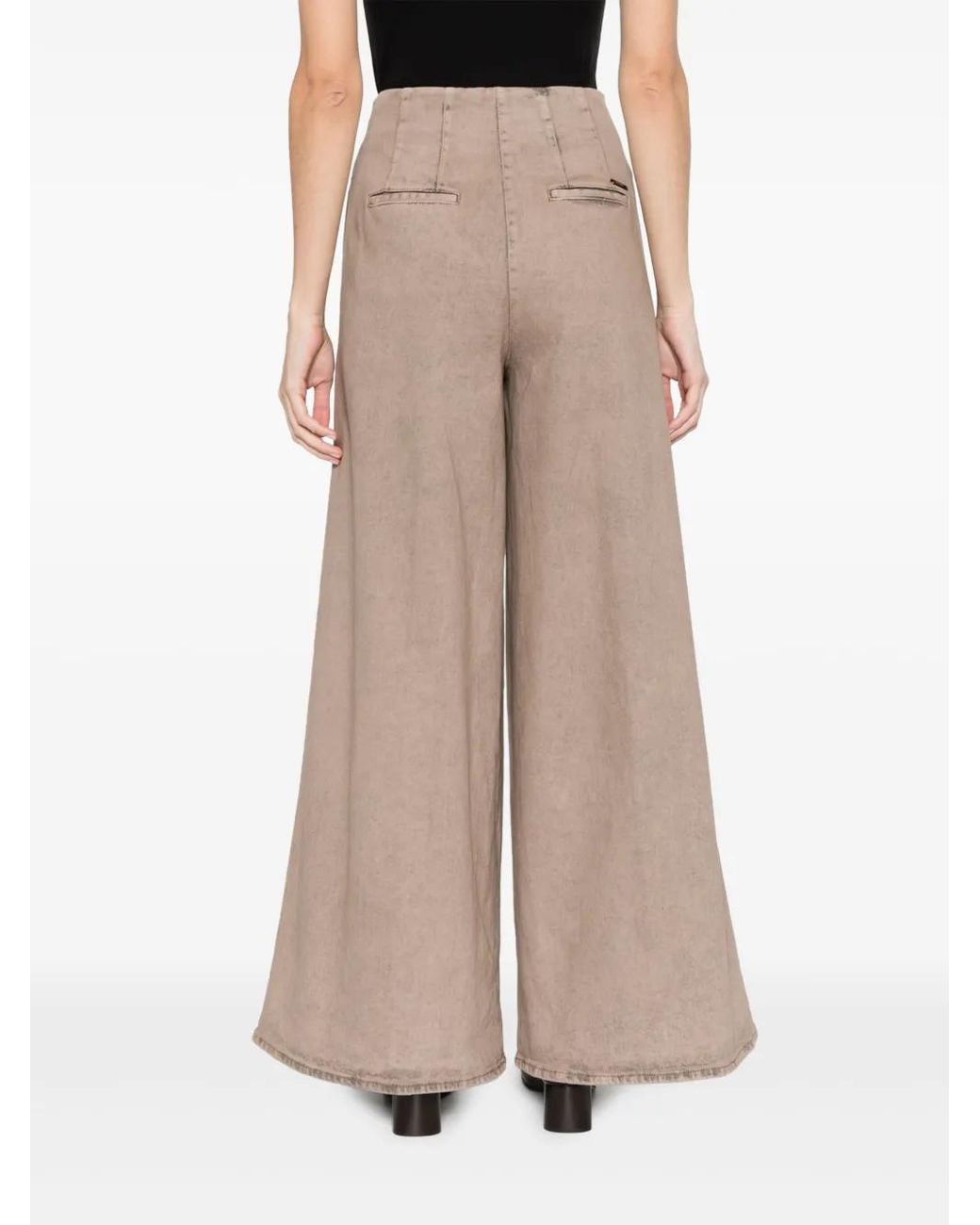 Peserico Natural Wide-Leg Pleated Jeans