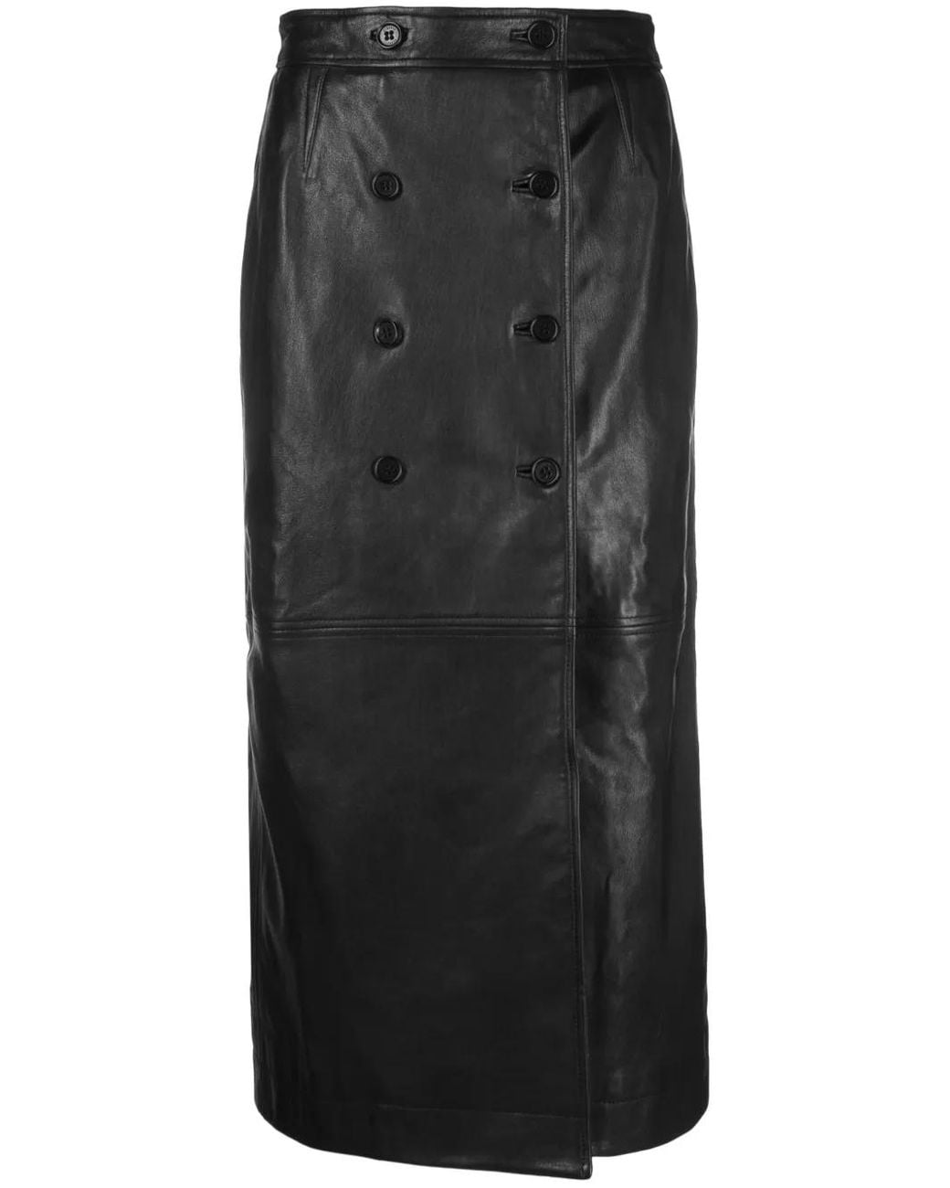 Alberta Ferretti Black Pencil Leather Midi Skirt